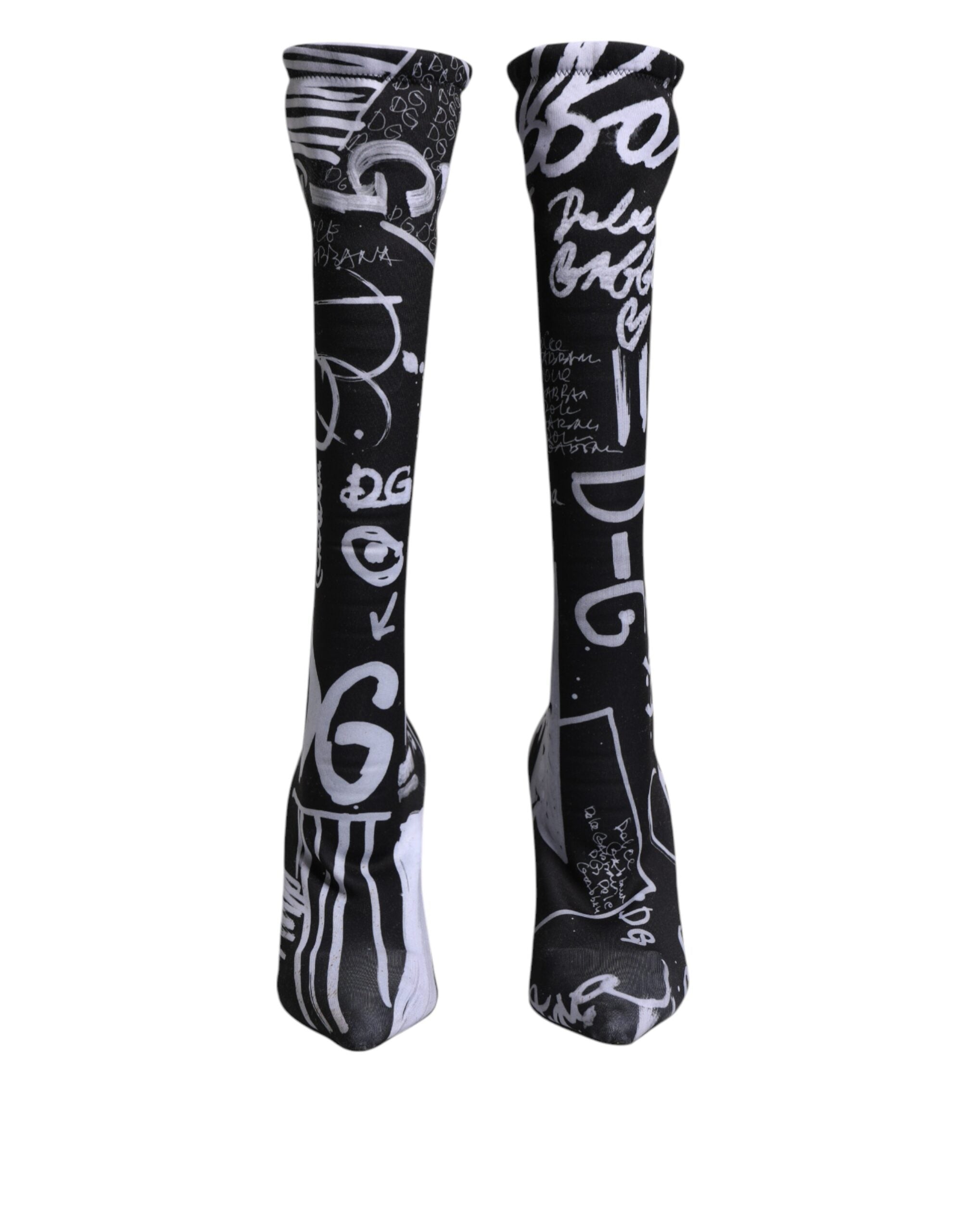 Dolce & Gabbana Black Logo Stretch Heels High Boots Shoes Dolce & Gabbana