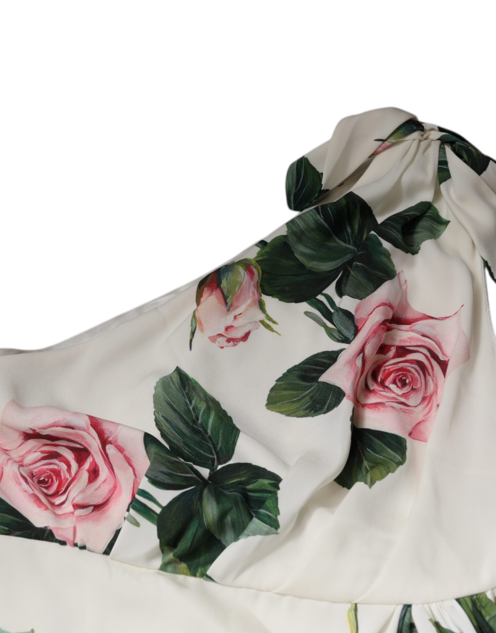 Dolce & Gabbana White Floral Silk One Shoulder Midi Dress Dolce & Gabbana