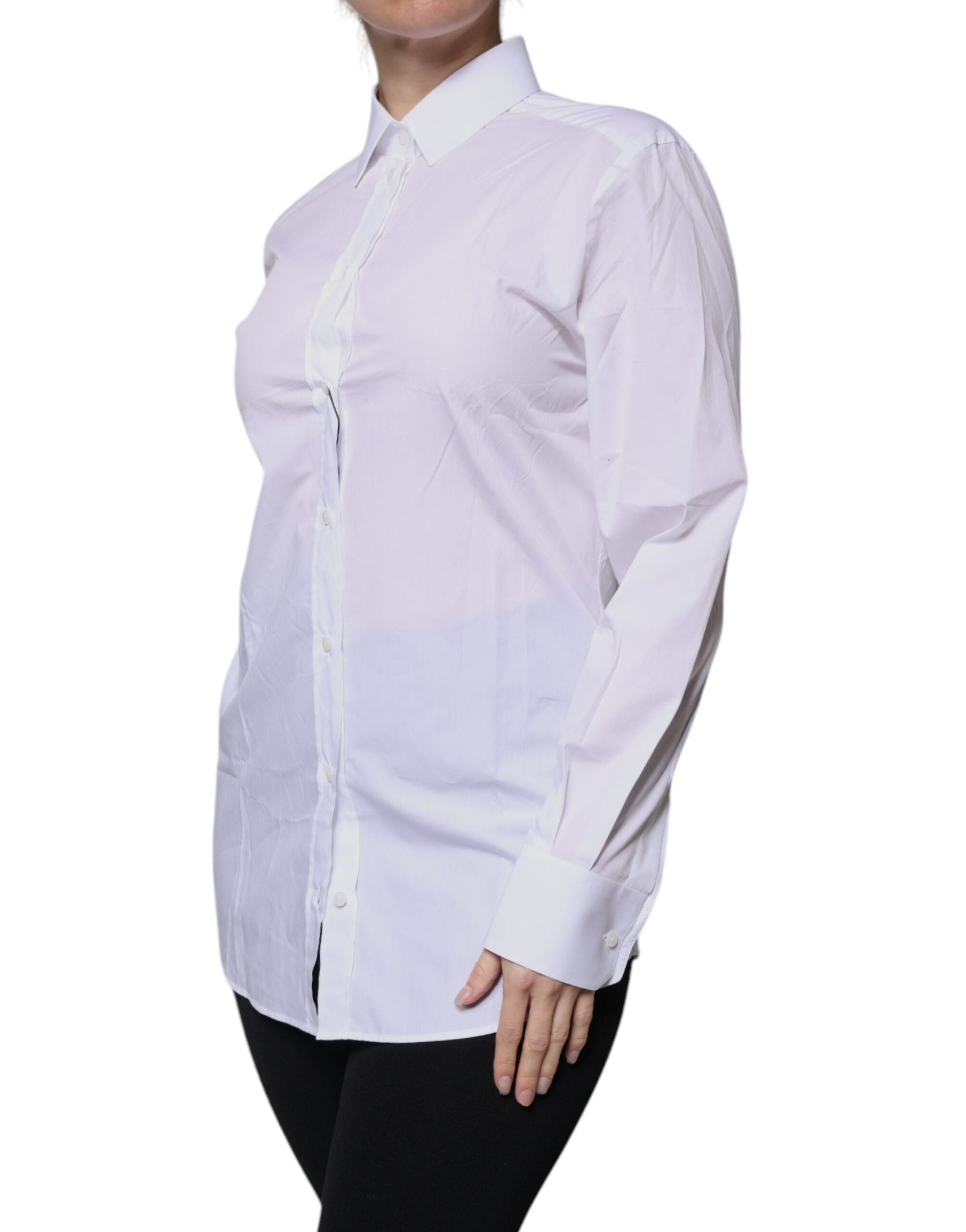 Dolce & Gabbana White Cotton Collared Long Sleeves Shirt Top Dolce & Gabbana
