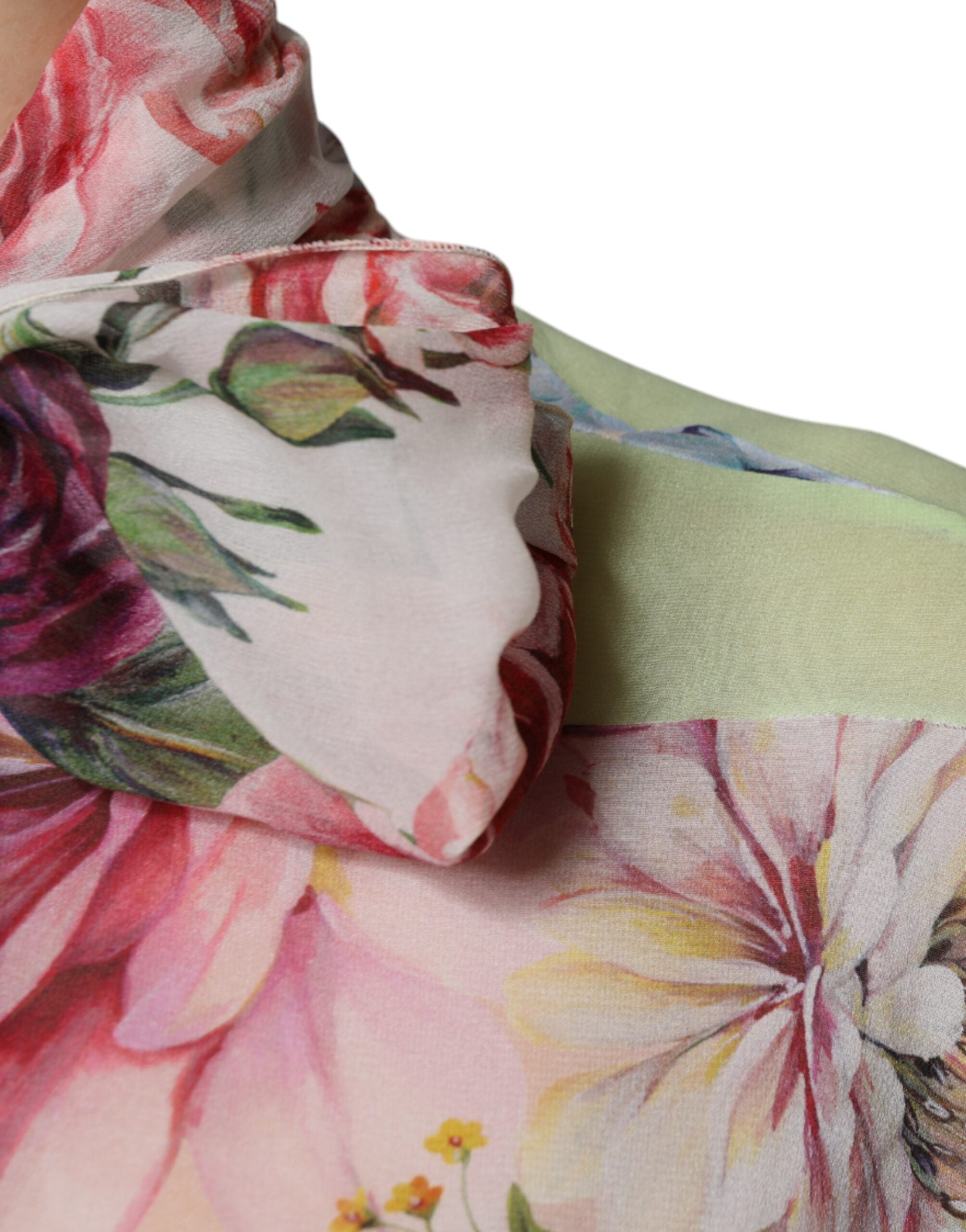 Dolce & Gabbana Multicolor Floral Patchwork Ascot Collar Top Dolce & Gabbana