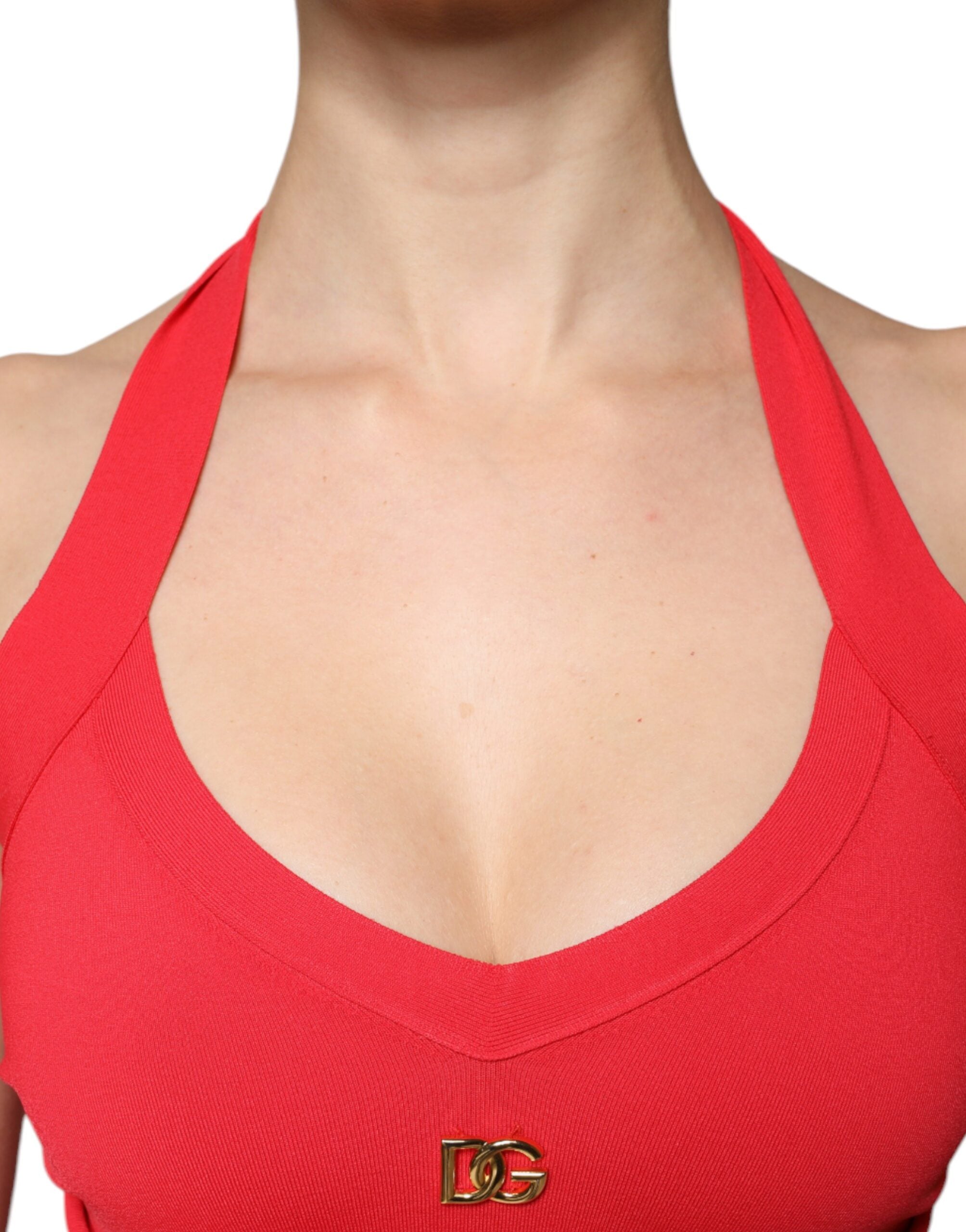 Dolce & Gabbana Red Viscose Sleeveless Halter Cropped Tank Top Dolce & Gabbana