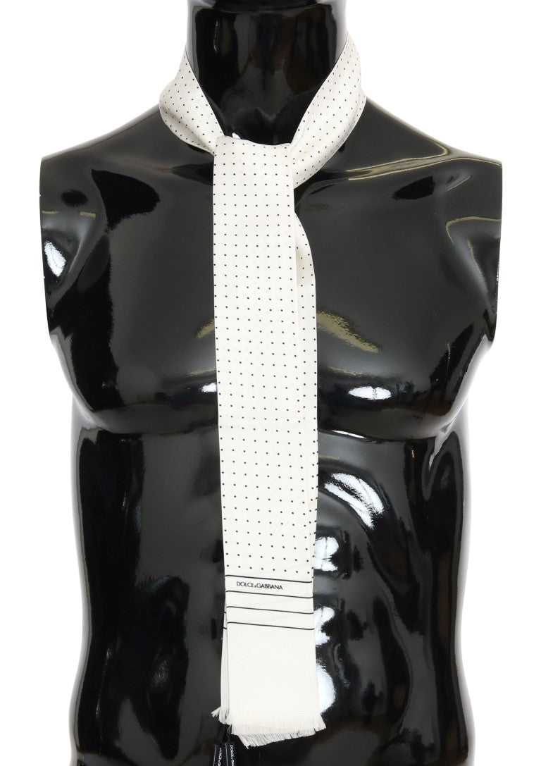 Dolce & Gabbana White Polka Dotted Silk Skinny Scarf Dolce & Gabbana