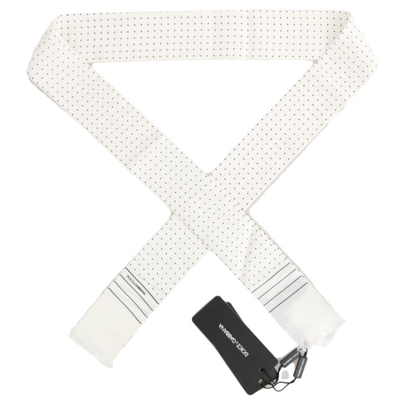 Dolce & Gabbana White Polka Dotted Silk Skinny Scarf Dolce & Gabbana