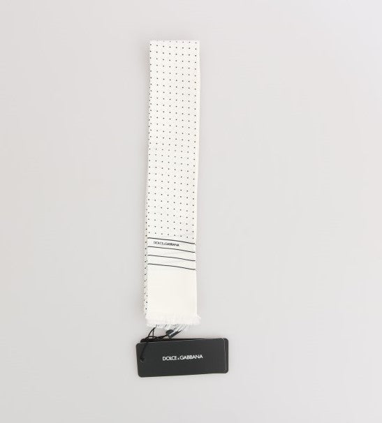 Dolce & Gabbana White Polka Dotted Silk Skinny Scarf Dolce & Gabbana