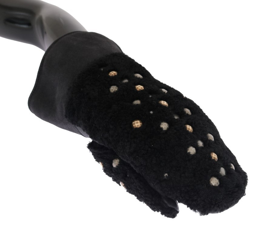 Dolce & Gabbana Black Leather Shearling Studded Gloves Dolce & Gabbana