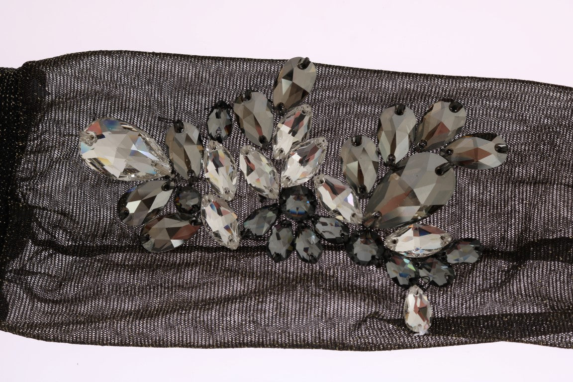 Dolce & Gabbana Black Stretch Floral Clear Crystal Socks Dolce & Gabbana
