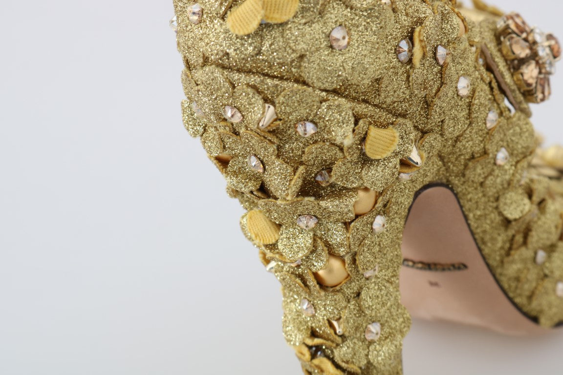 Dolce & Gabbana Gold Floral Crystal Mary Janes Pumps Dolce & Gabbana