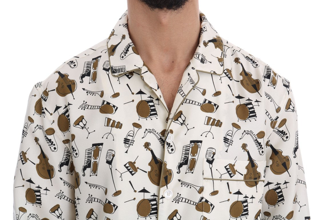 Dolce & Gabbana White Silk JAZZ Motive Print Shirt Dolce & Gabbana