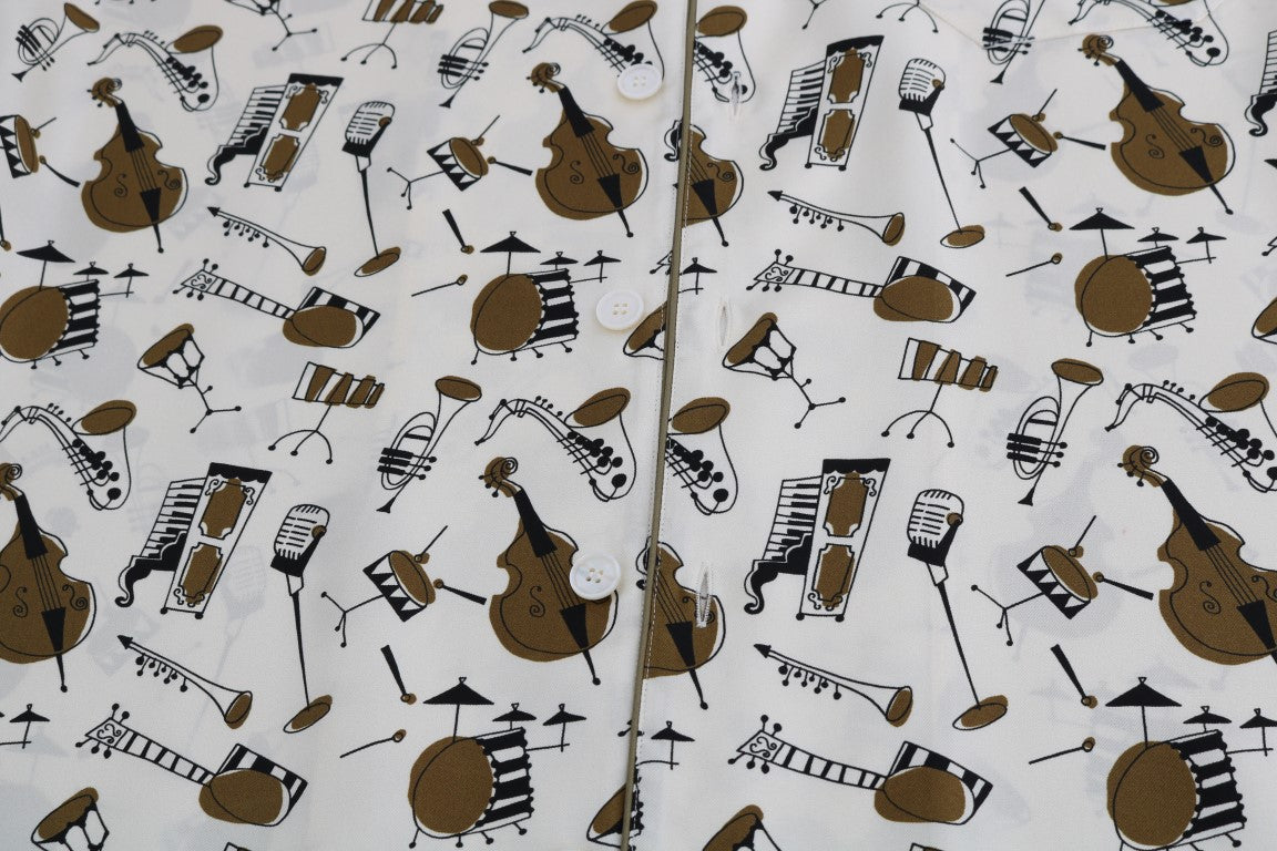 Dolce & Gabbana White Silk JAZZ Motive Print Shirt Dolce & Gabbana