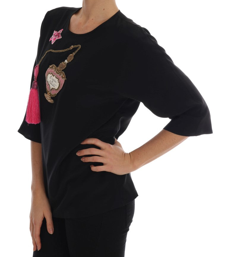 Dolce & Gabbana Black Silk Fairy Tale Top Crystal Blouse Dolce & Gabbana