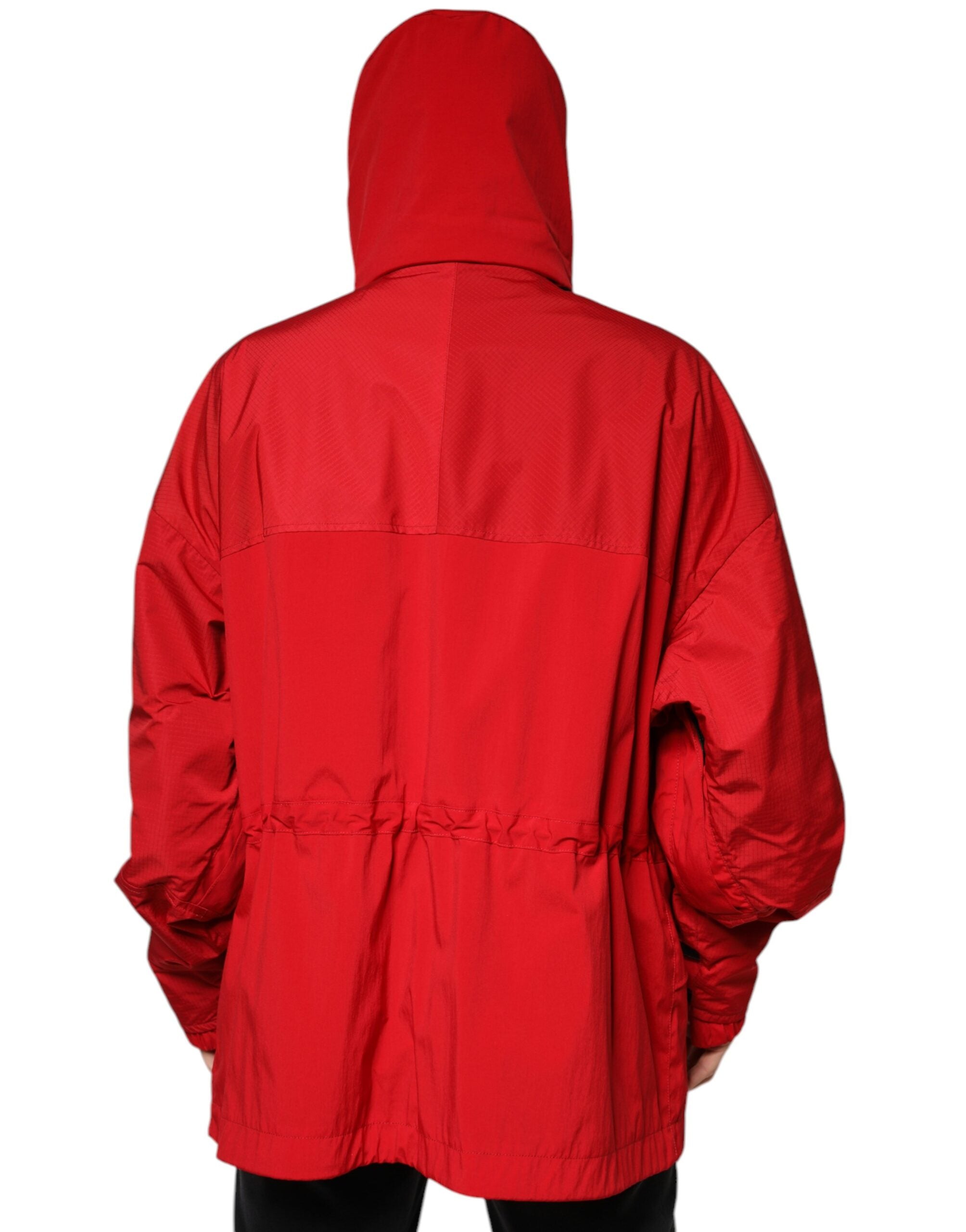 Dolce & Gabbana Red Nylon Hooded Men Full Zip Parka Jacket Dolce & Gabbana