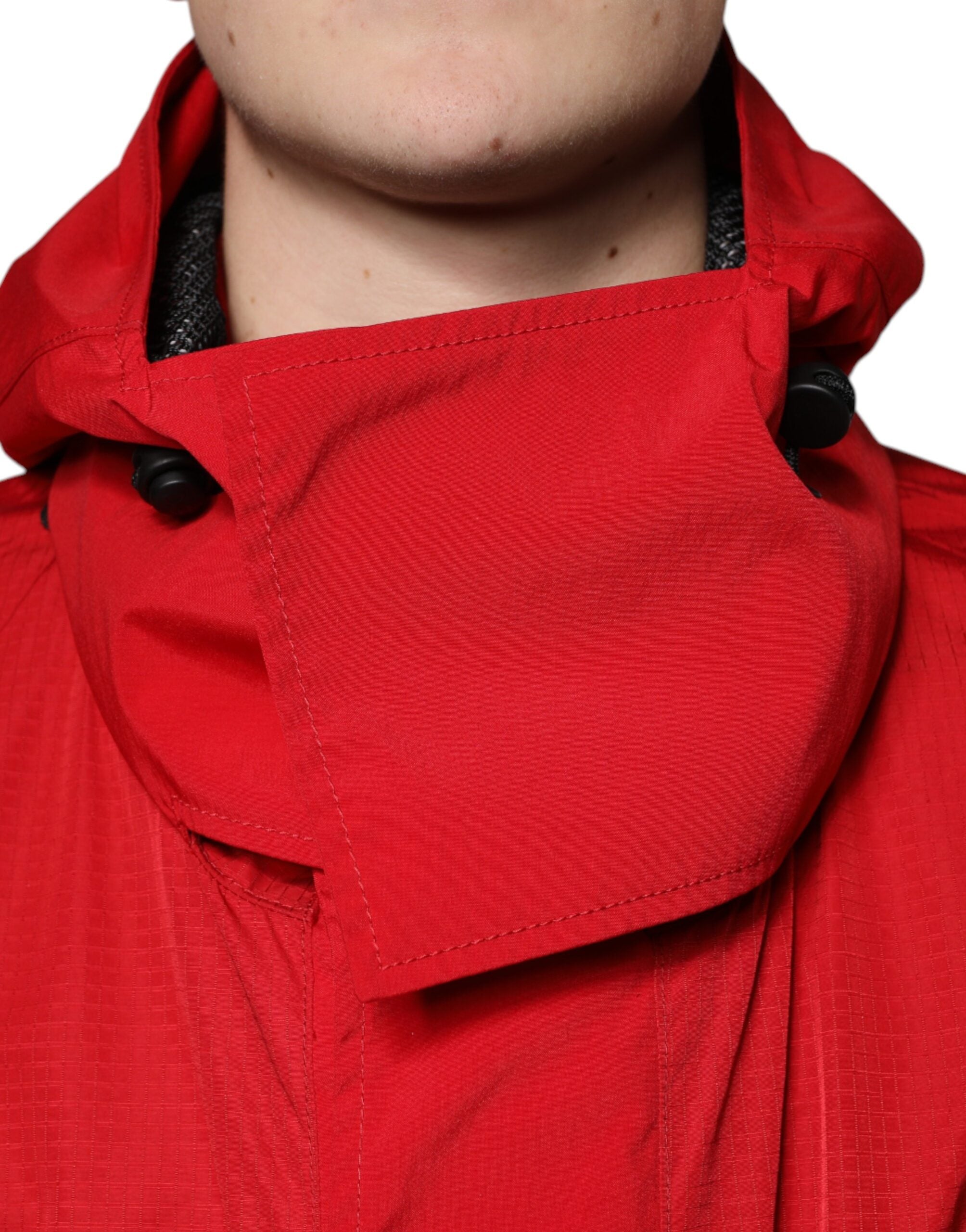 Dolce & Gabbana Red Nylon Hooded Men Full Zip Parka Jacket Dolce & Gabbana