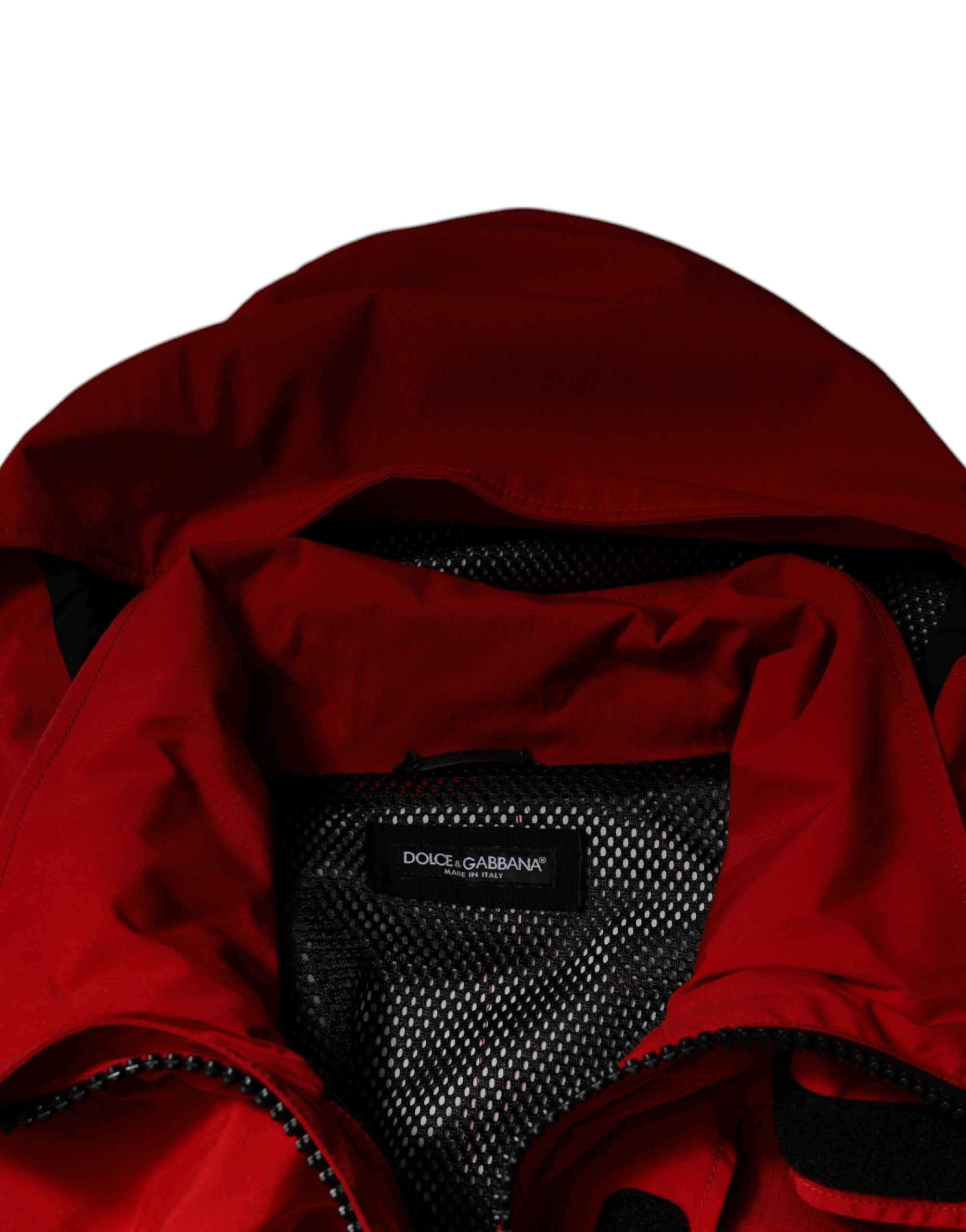 Dolce & Gabbana Red Nylon Hooded Men Full Zip Parka Jacket Dolce & Gabbana