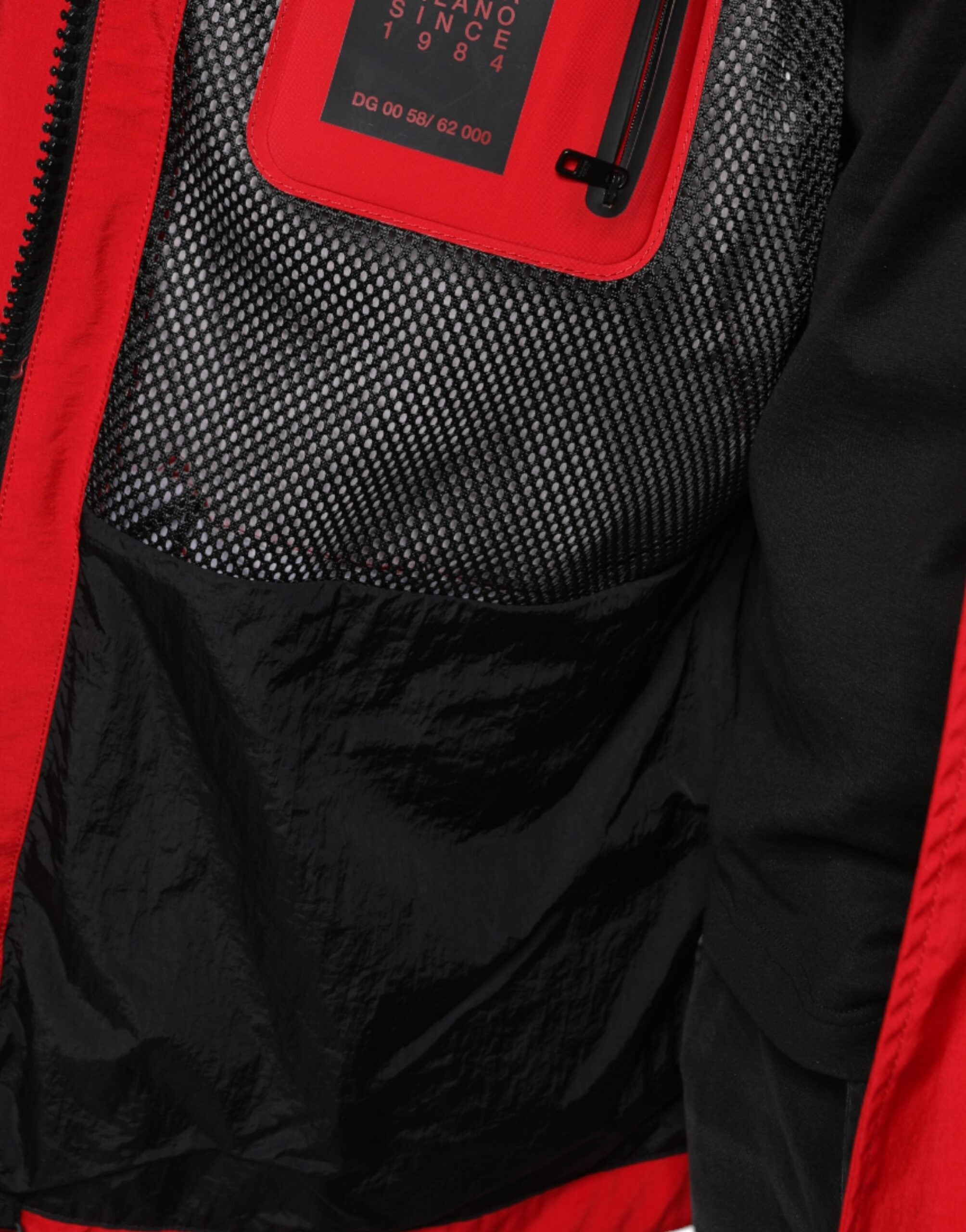 Dolce & Gabbana Red Nylon Hooded Men Full Zip Parka Jacket Dolce & Gabbana
