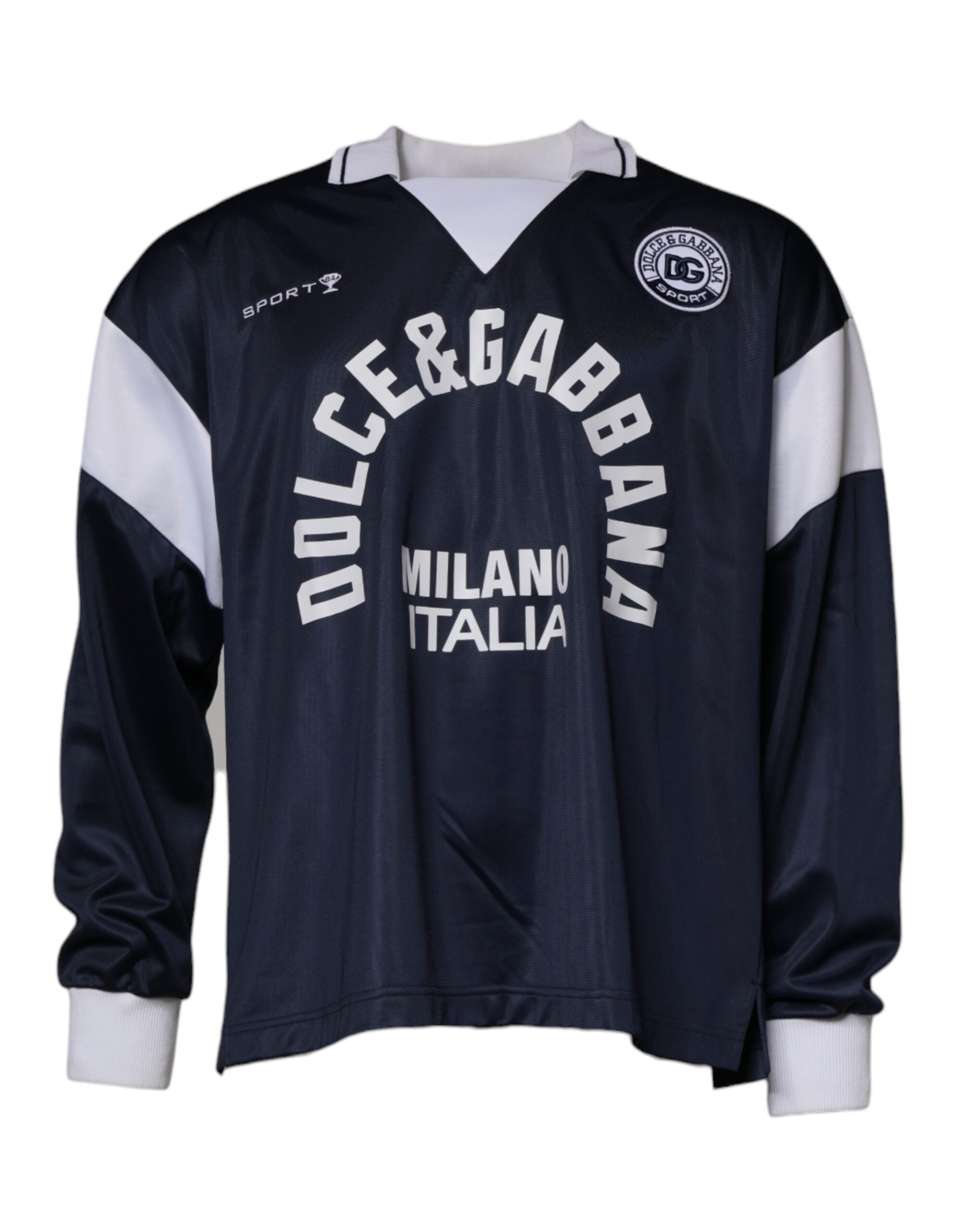 Dolce & Gabbana Blue Logo Jersey Collared Pullover Sweater Dolce & Gabbana