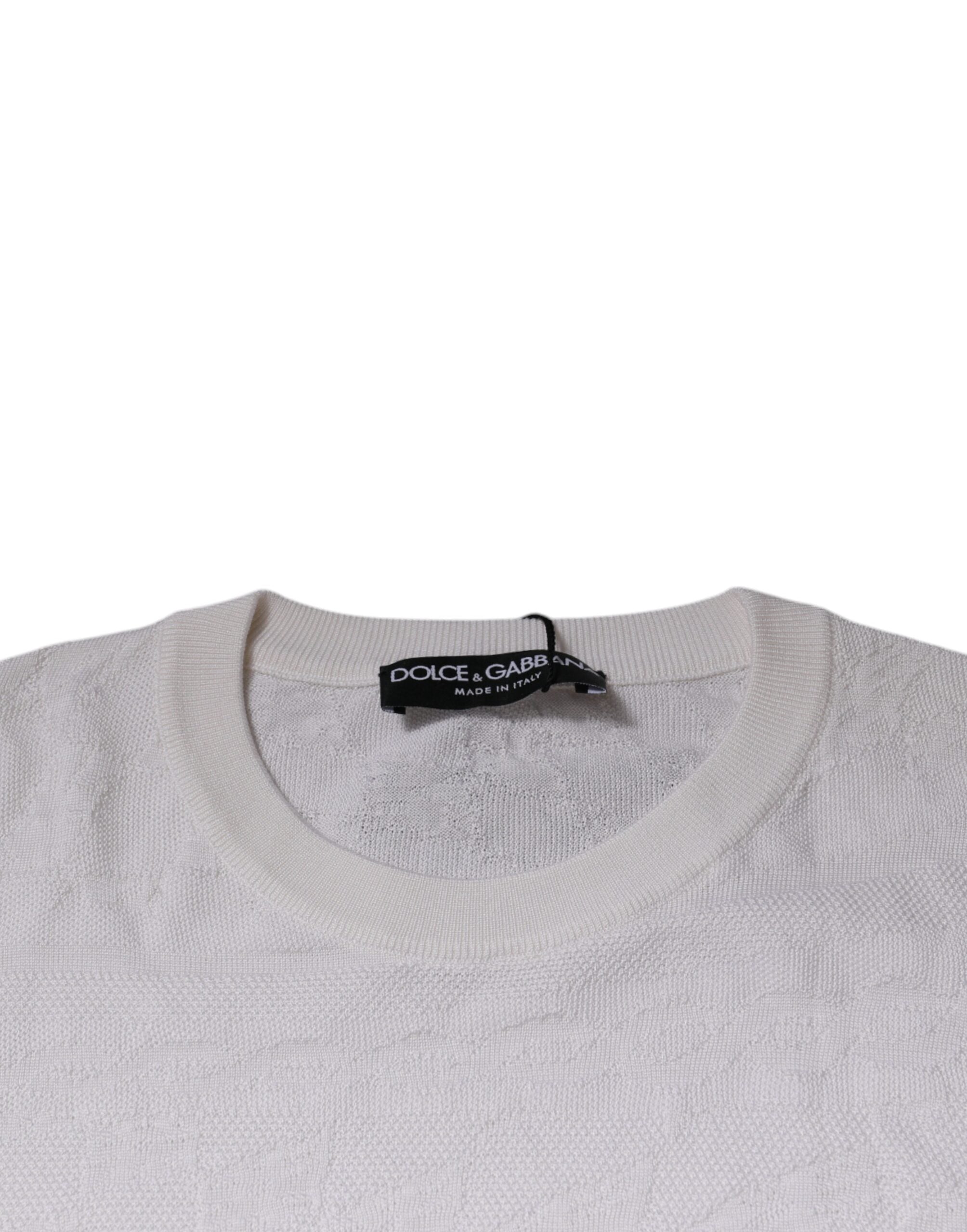 Dolce & Gabbana White Silk Crew Neck Men Pullover Sweater Dolce & Gabbana