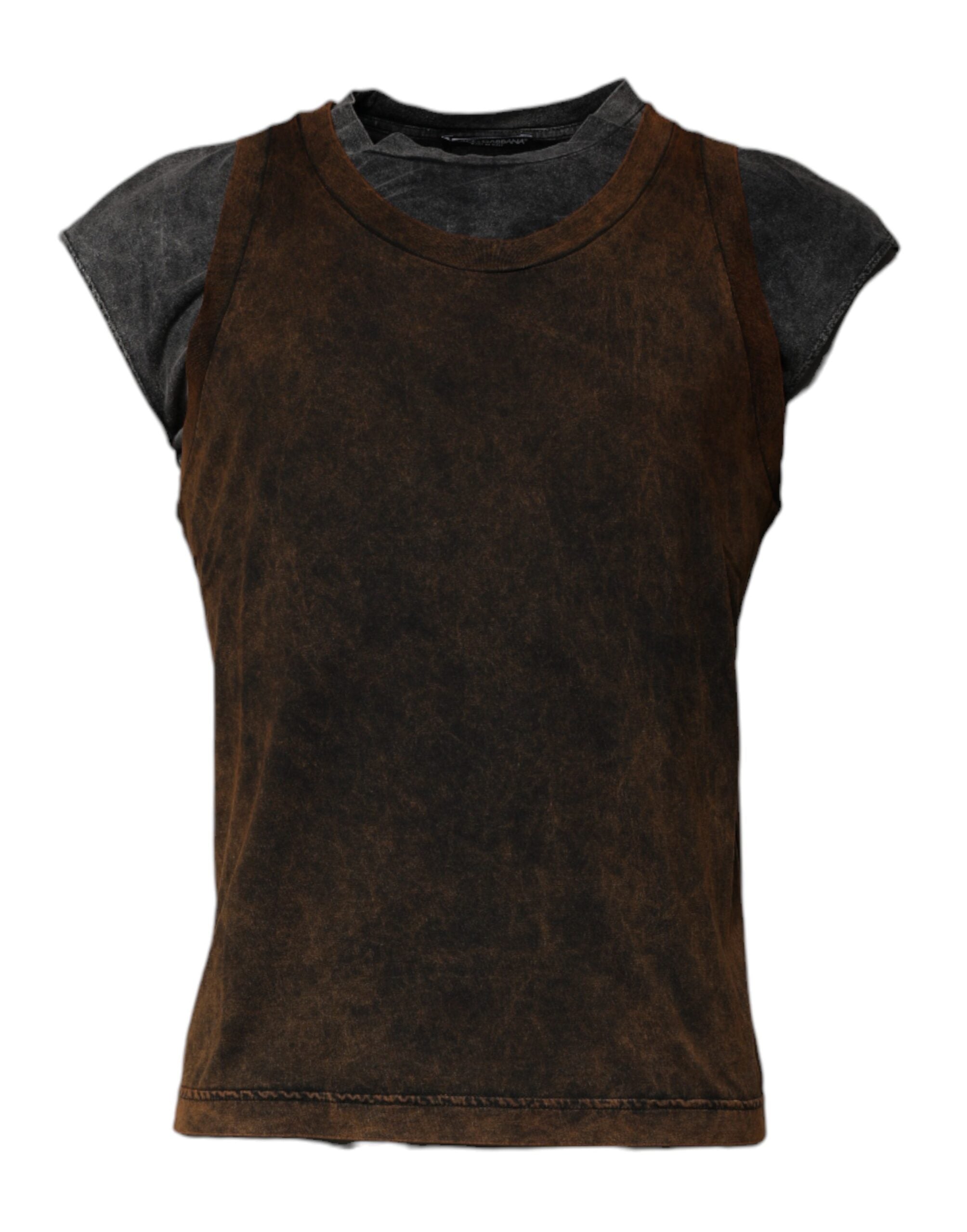 Dolce & Gabbana Brown Cotton Round Neck Sleeveless T-shirt Dolce & Gabbana