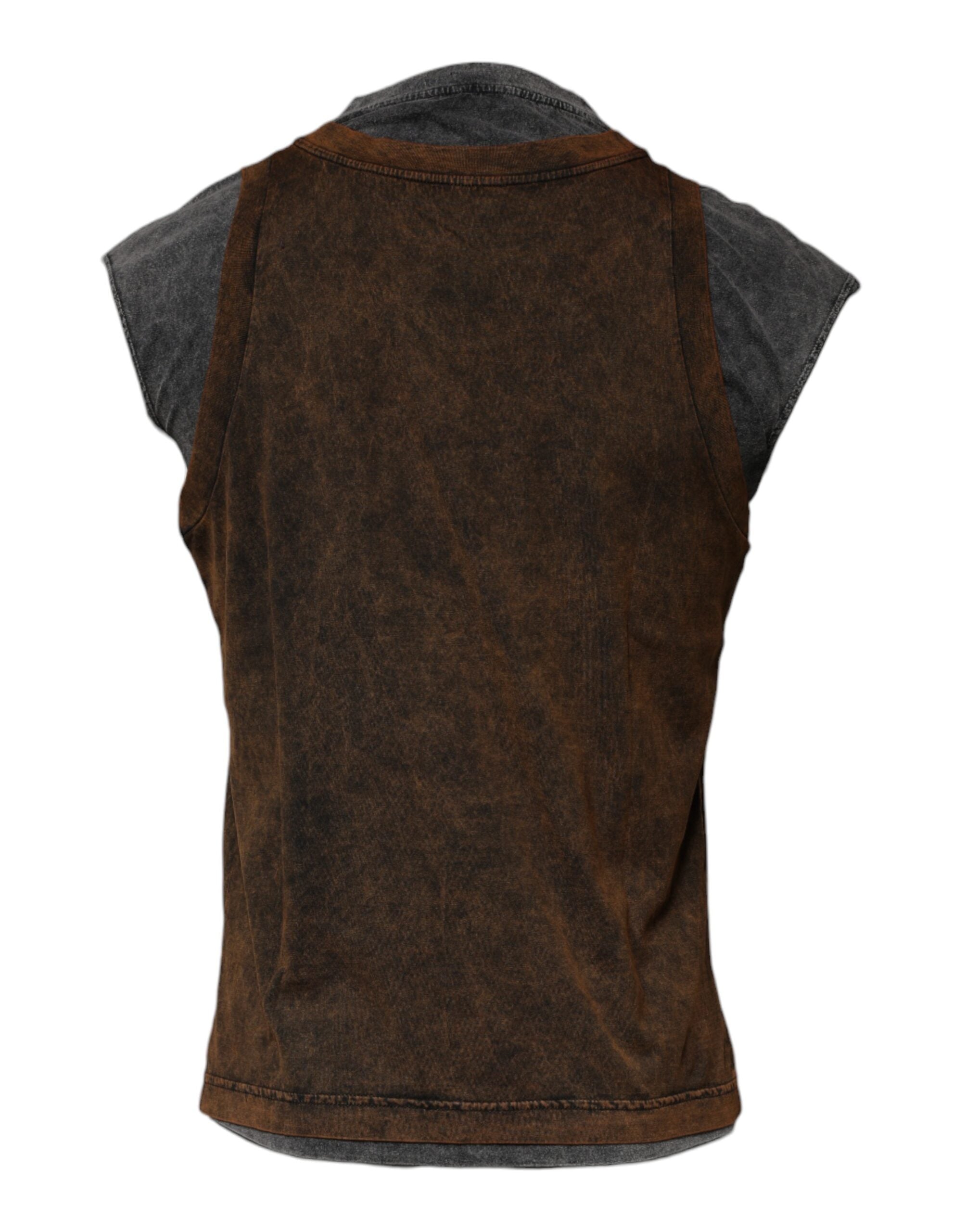 Dolce & Gabbana Brown Cotton Round Neck Sleeveless T-shirt Dolce & Gabbana