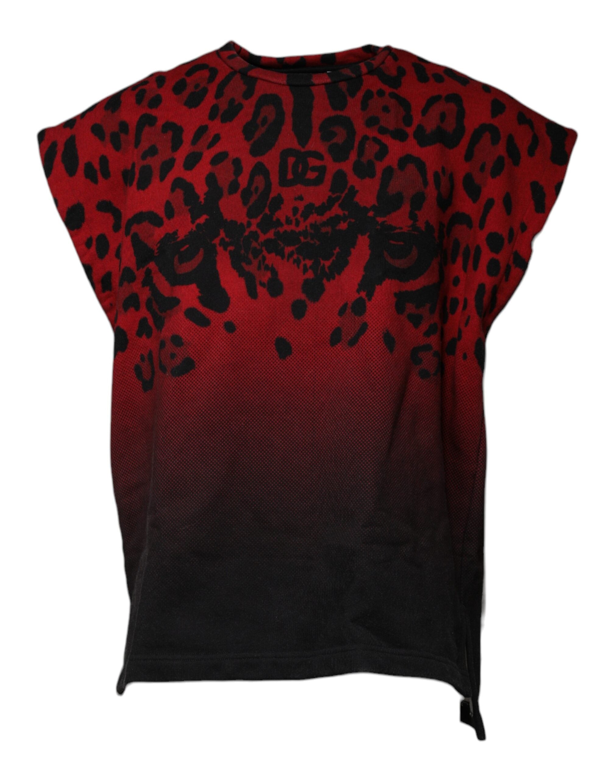 Dolce & Gabbana Red Leopard Print Cotton Sleeveless T-shirt Dolce & Gabbana