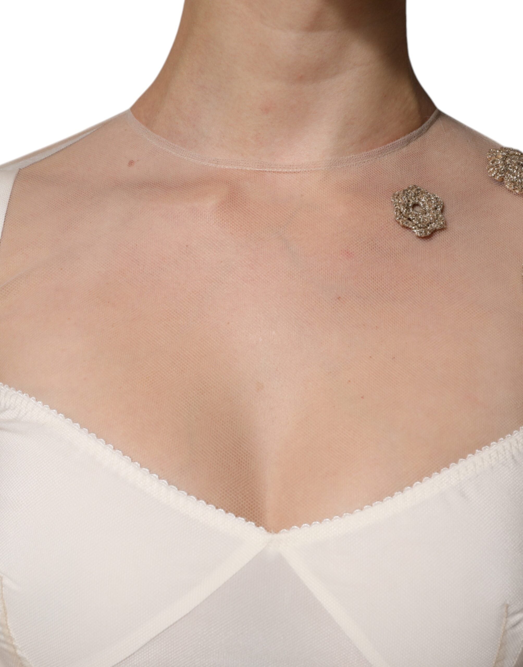 Dolce & Gabbana White Sheer Tulle Bustier Bodycon Midi Dress Dolce & Gabbana