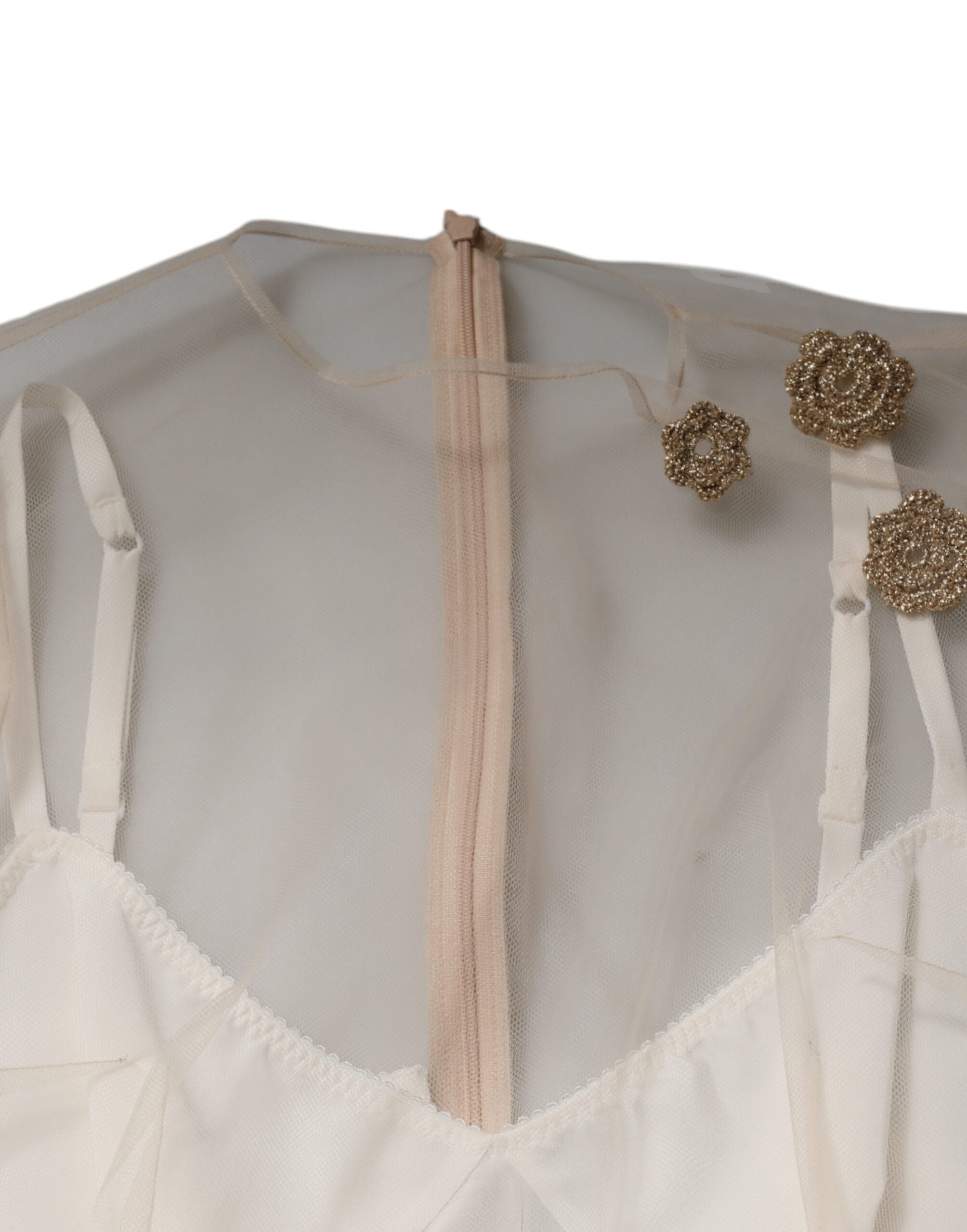 Dolce & Gabbana White Sheer Tulle Bustier Bodycon Midi Dress Dolce & Gabbana