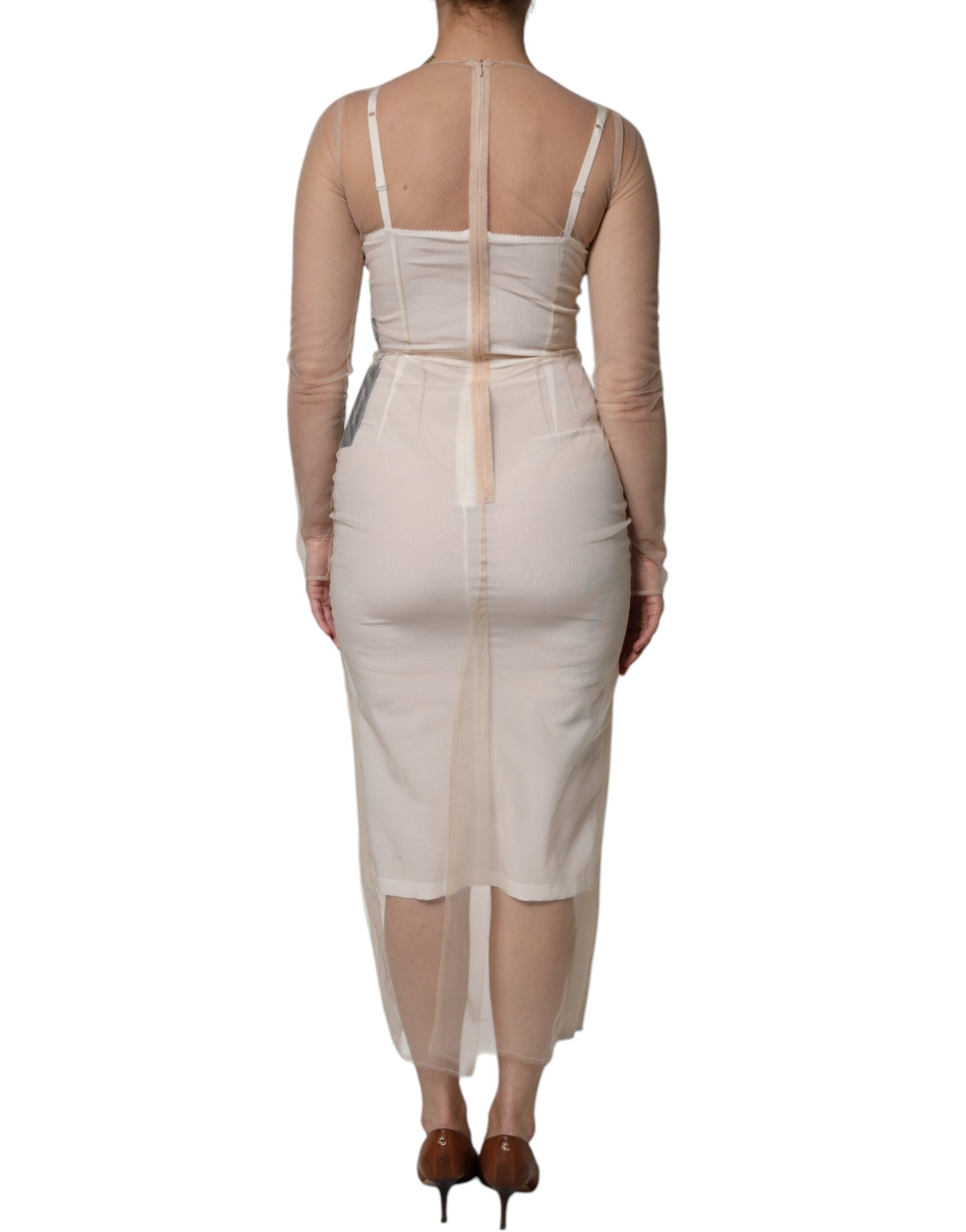 Dolce & Gabbana White Sheer Tulle Bustier Bodycon Midi Dress Dolce & Gabbana