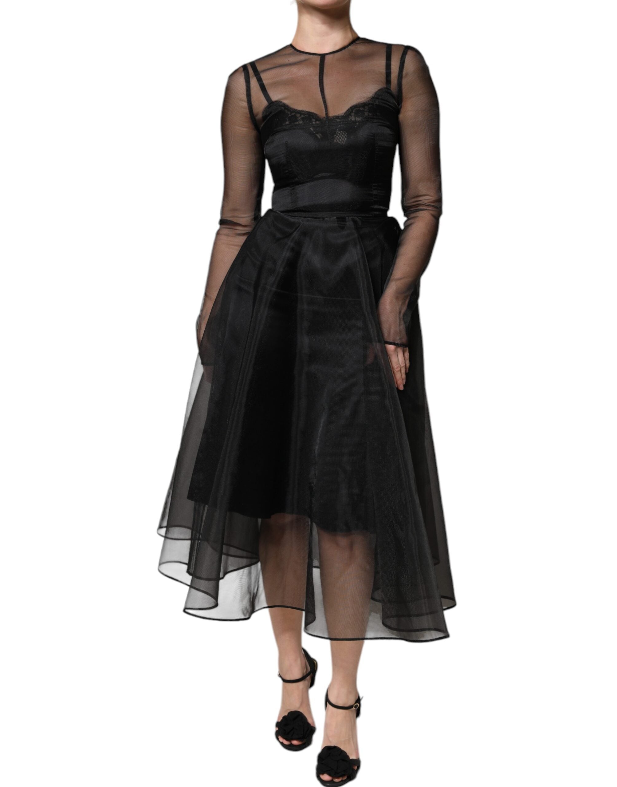 Dolce & Gabbana Black Tulle A-line Midi Cocktail Gown Dress Dolce & Gabbana