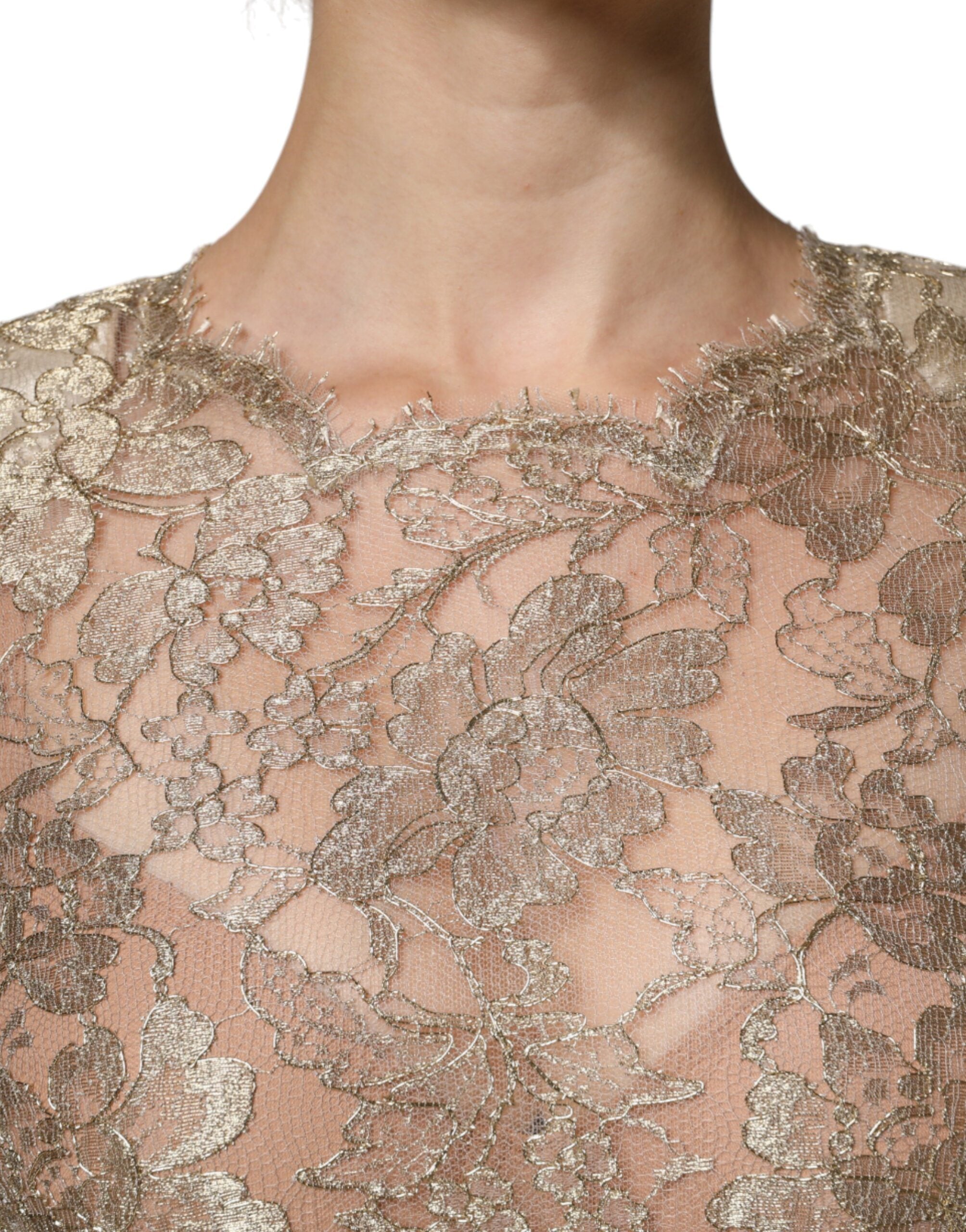 Dolce & Gabbana Gold Floral Lace A-line Sheath Mini Dress Dolce & Gabbana