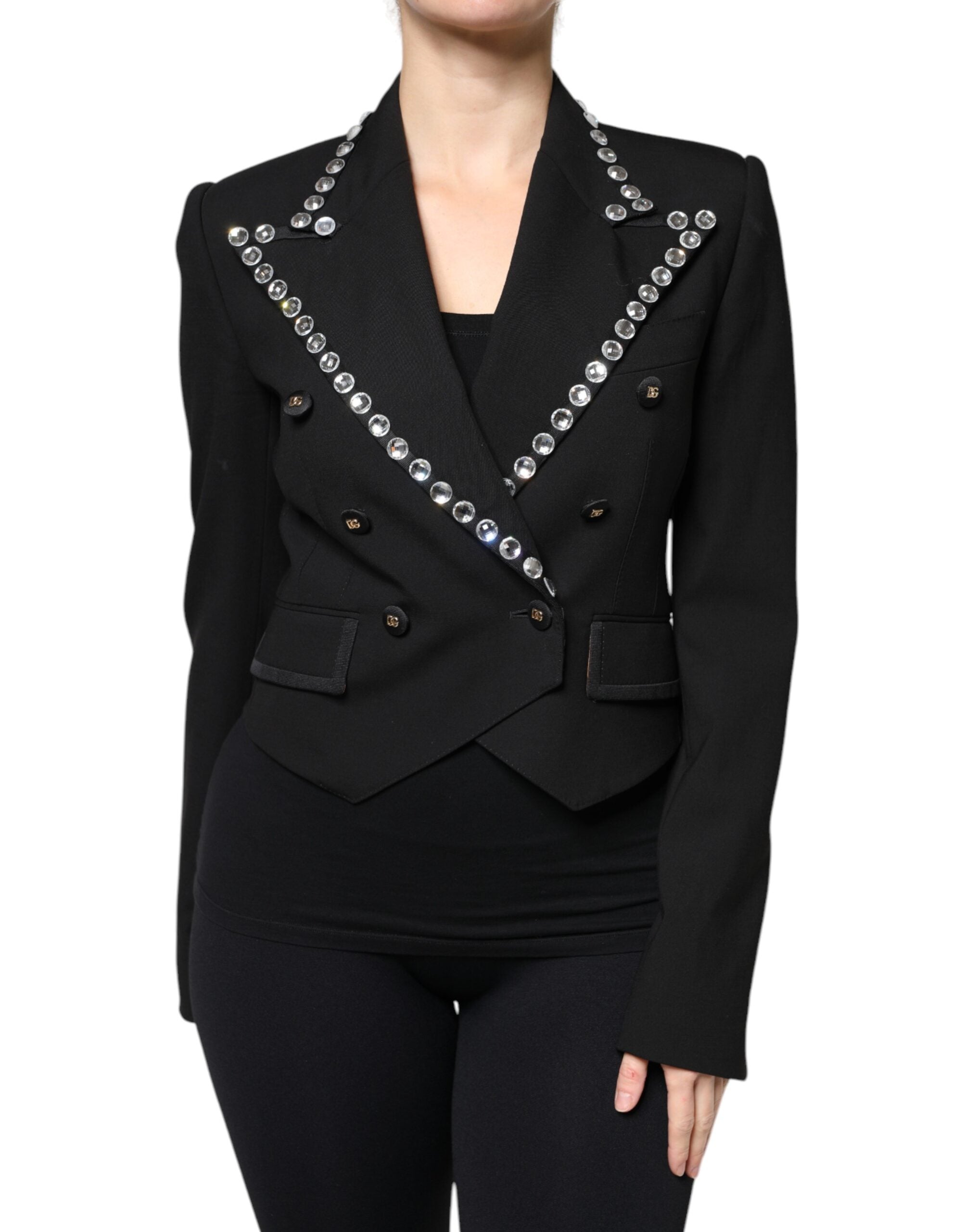 Dolce & Gabbana Black Crystal Double Breasted Blazer Jacket Dolce & Gabbana