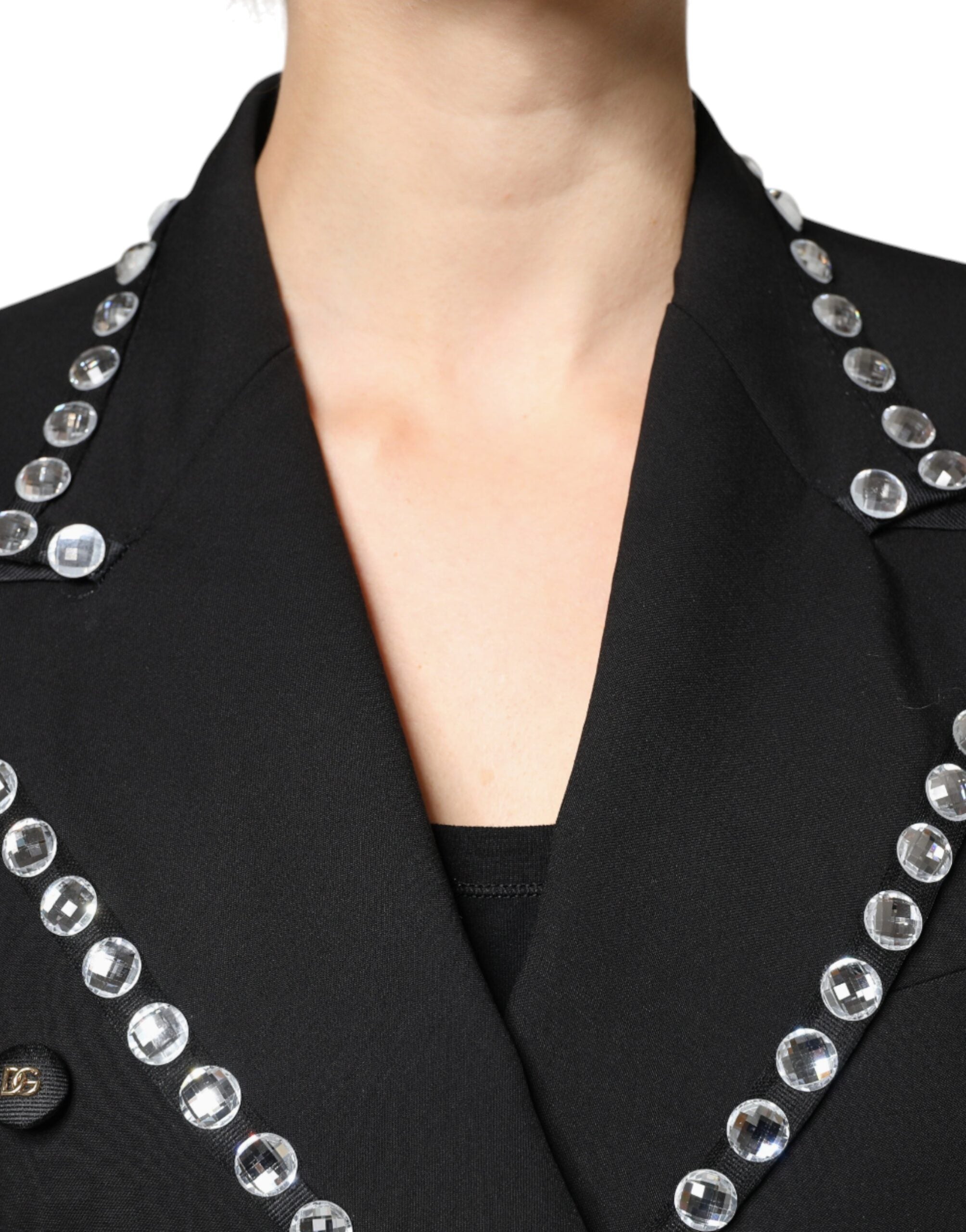 Dolce & Gabbana Black Crystal Double Breasted Blazer Jacket Dolce & Gabbana