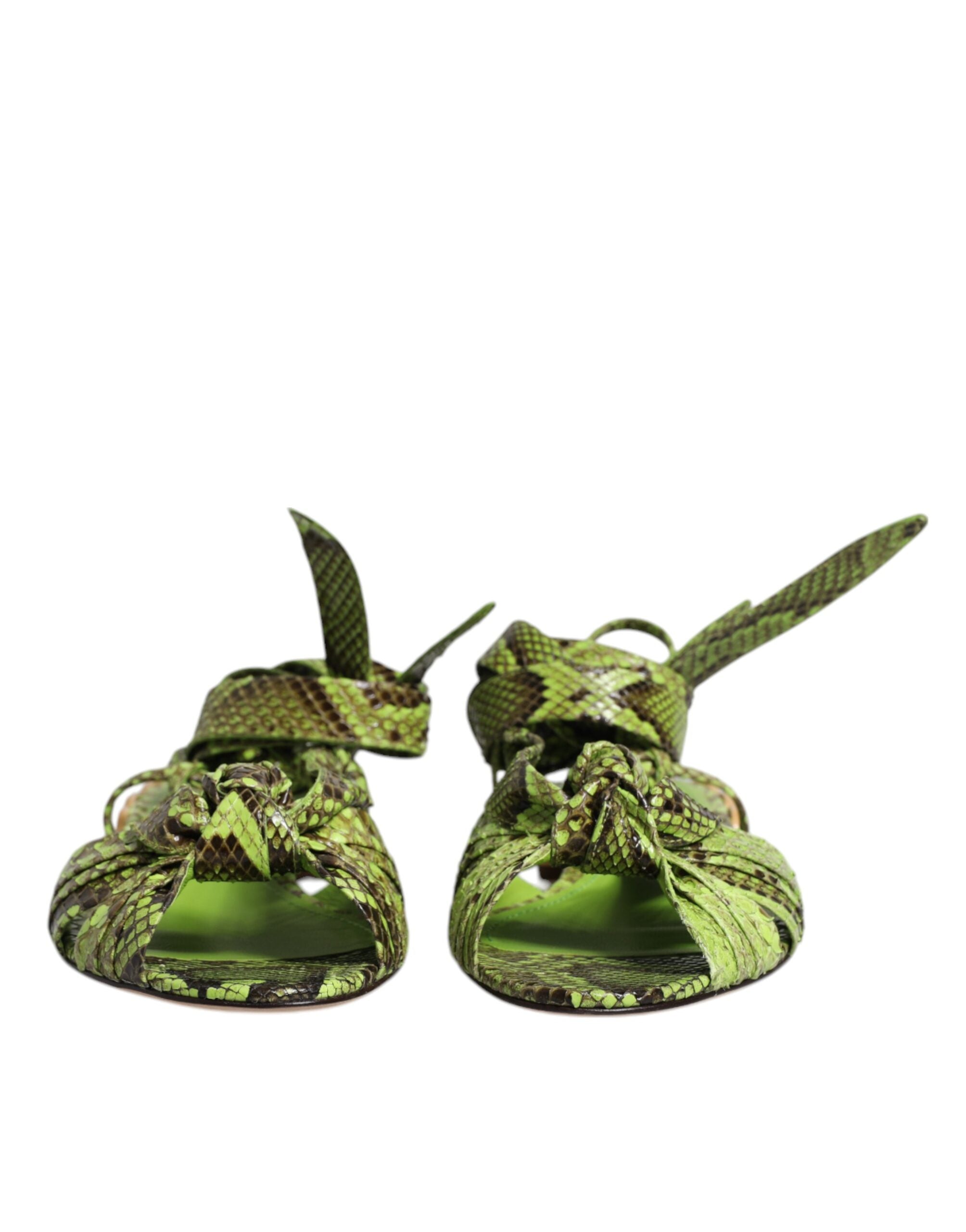 Dolce & Gabbana Green Animal Print Ankle Wrap Sandals Shoes Dolce & Gabbana