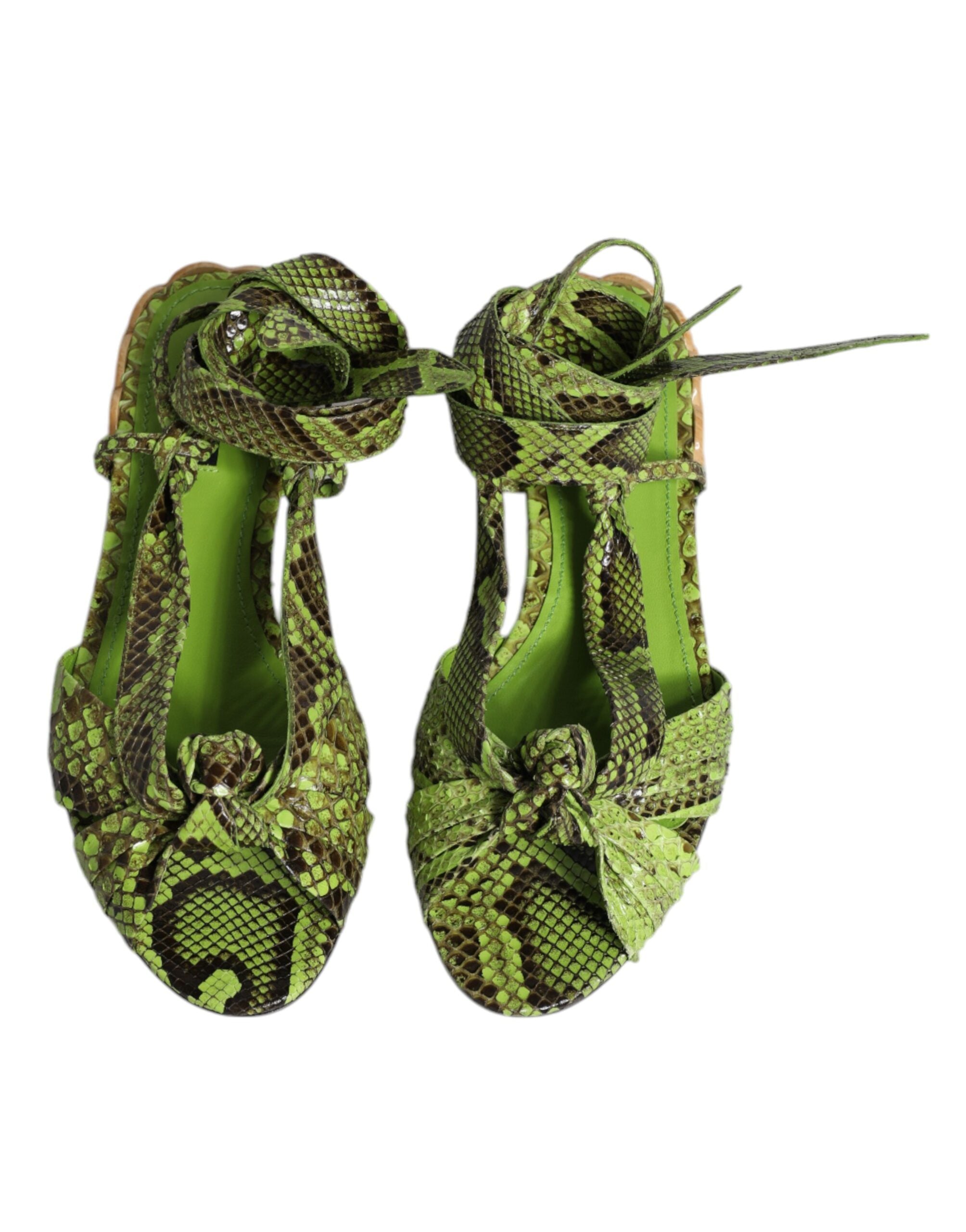 Dolce & Gabbana Green Animal Print Ankle Wrap Sandals Shoes Dolce & Gabbana