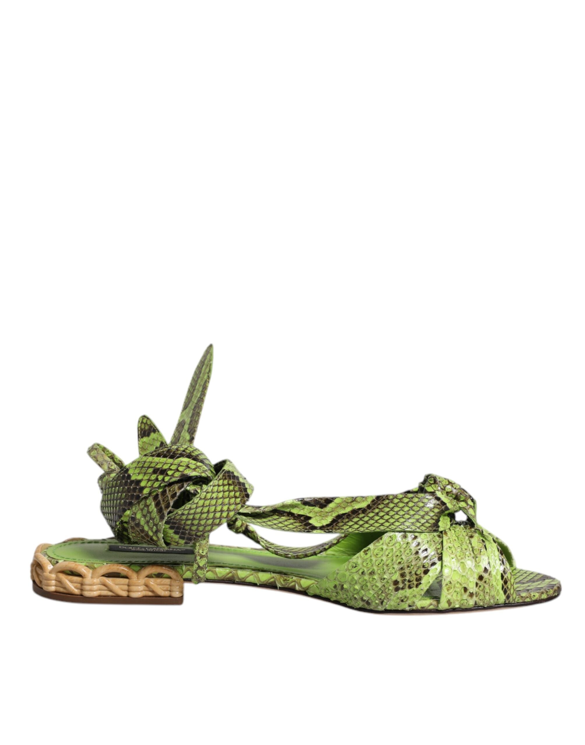 Dolce & Gabbana Green Animal Print Ankle Wrap Sandals Shoes Dolce & Gabbana