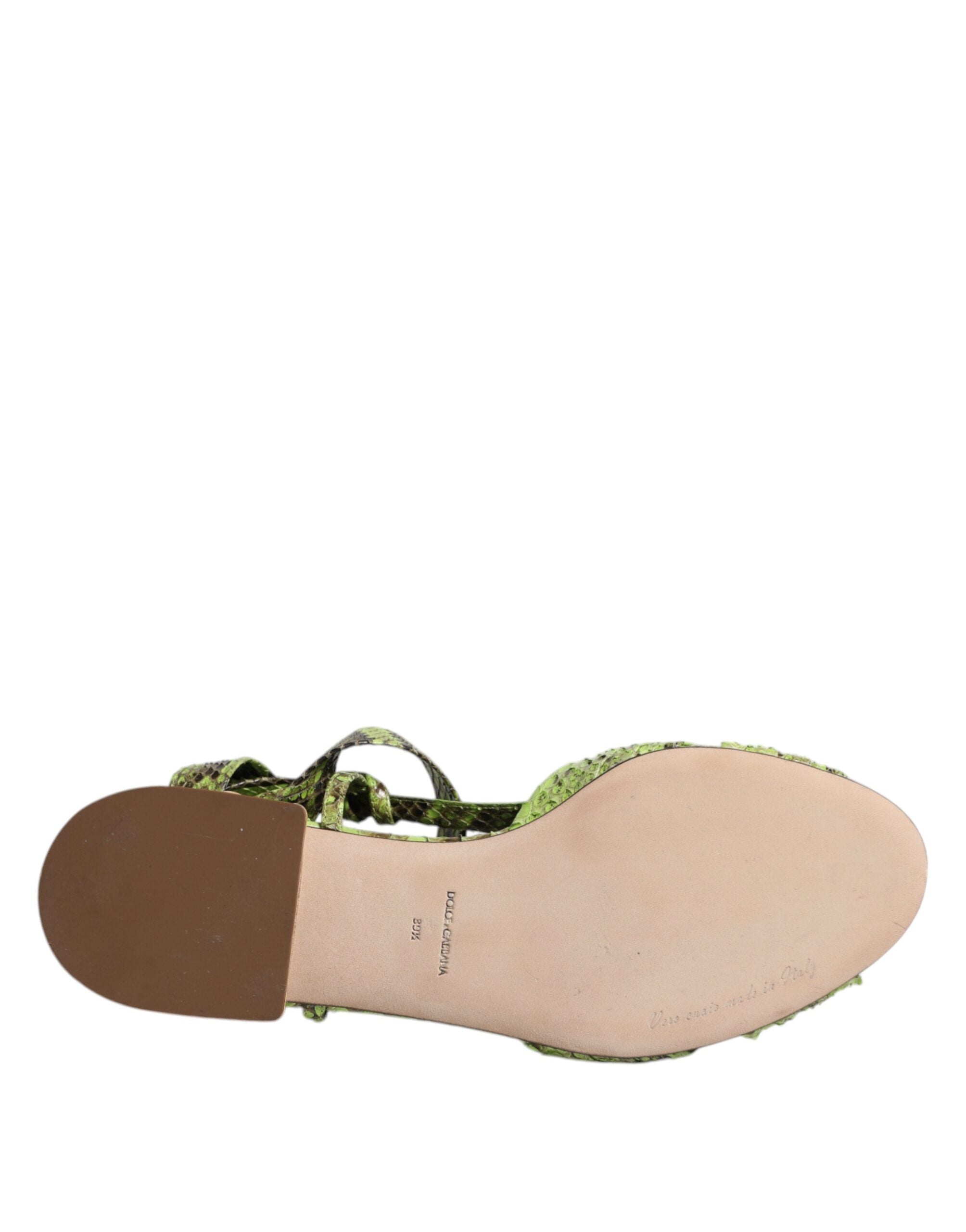Dolce & Gabbana Green Animal Print Ankle Wrap Sandals Shoes Dolce & Gabbana