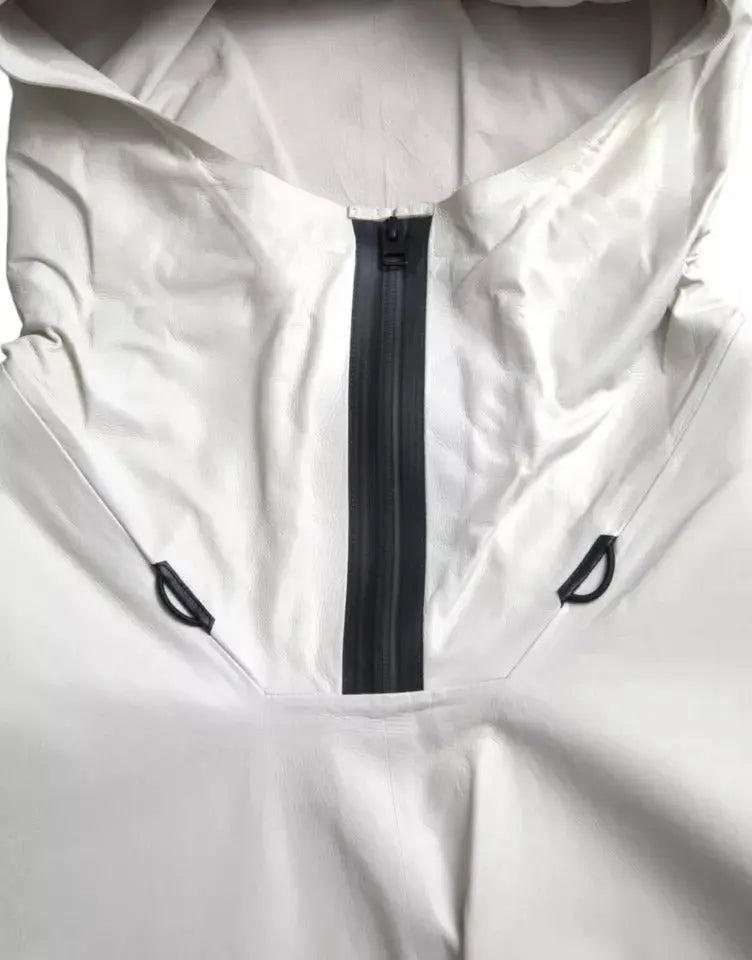 Bottega Veneta White Leather Men Waterproof Jacket Blouson Bottega Veneta