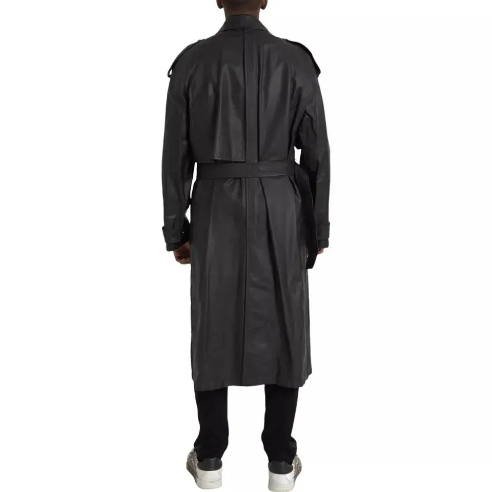 Bottega Veneta Black Leather Men Waterproof Trenchcoat Jacket Bottega Veneta