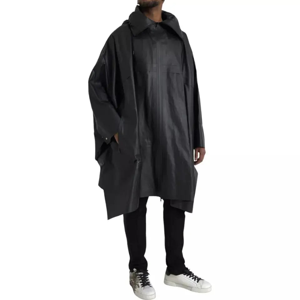 Bottega Veneta Black Leather Hooded Men Trenchcoat Jacket Bottega Veneta