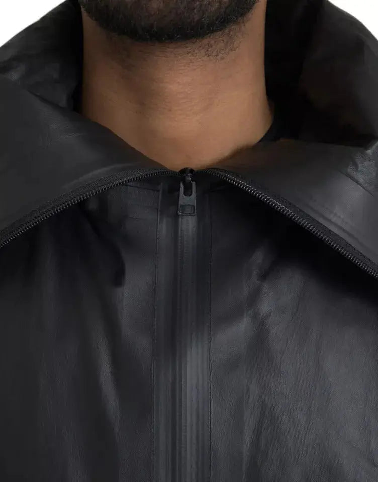 Bottega Veneta Black Leather Hooded Men Trenchcoat Jacket Bottega Veneta