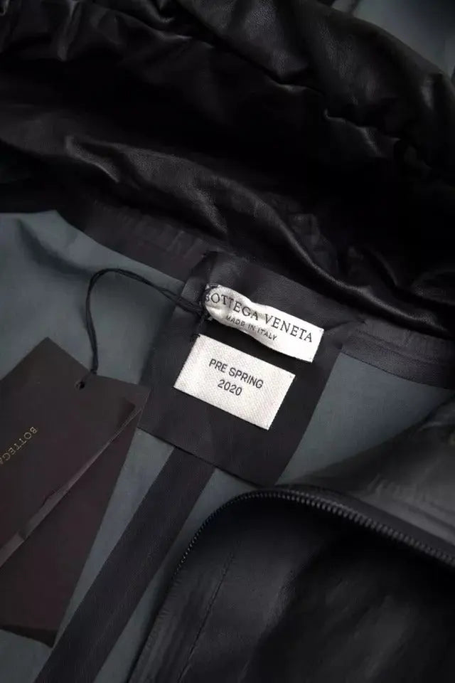 Bottega Veneta Black Leather Hooded Men Trenchcoat Jacket Bottega Veneta