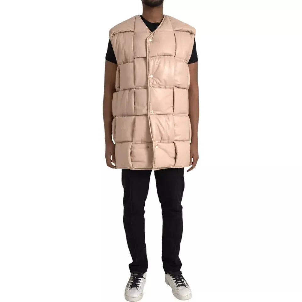Bottega Veneta Beige Quilted Sleeveless Calf Leather Jacket Bottega Veneta