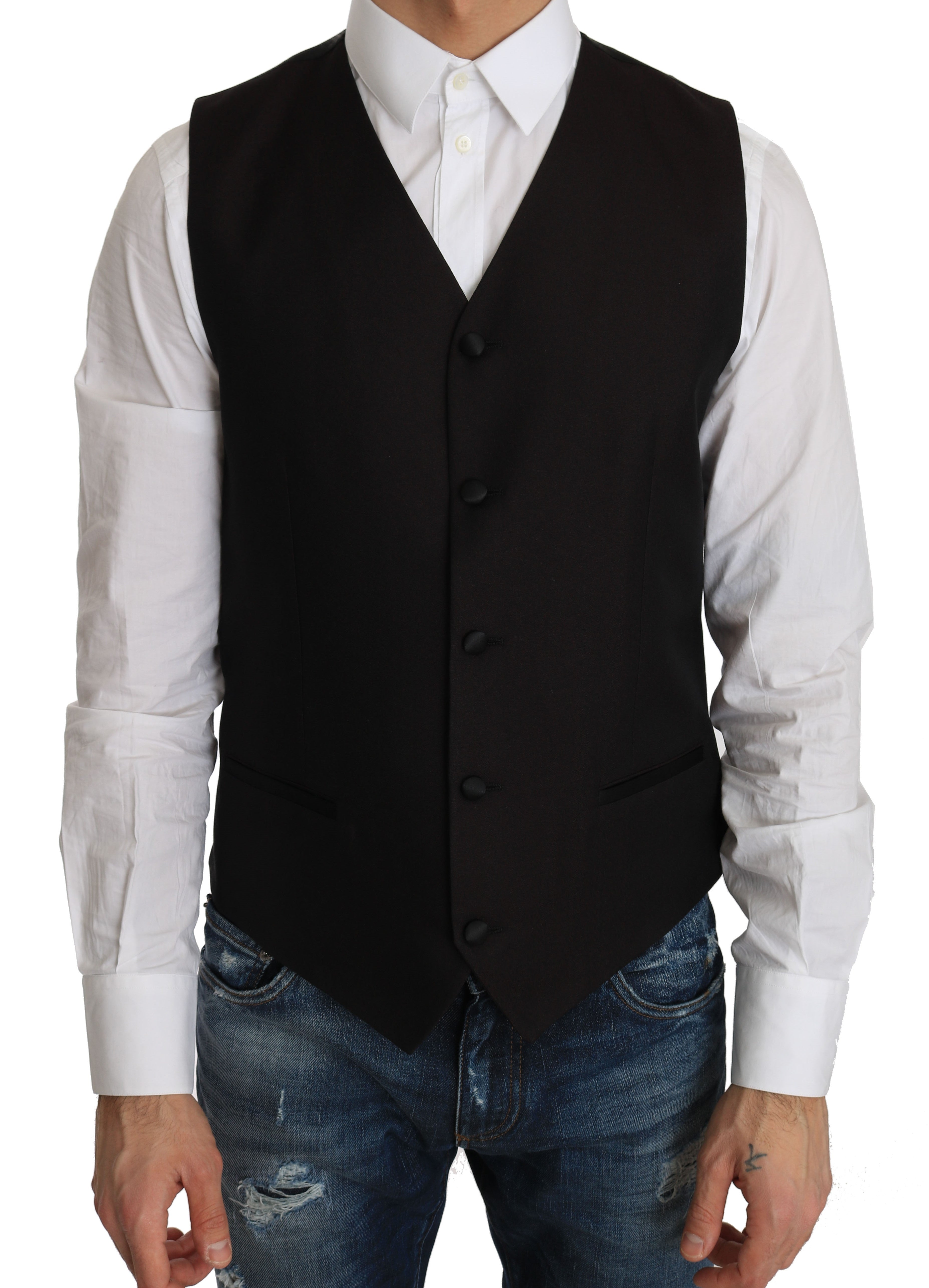 Dolce & Gabbana Black Silk Dress Waistcoat Dolce & Gabbana
