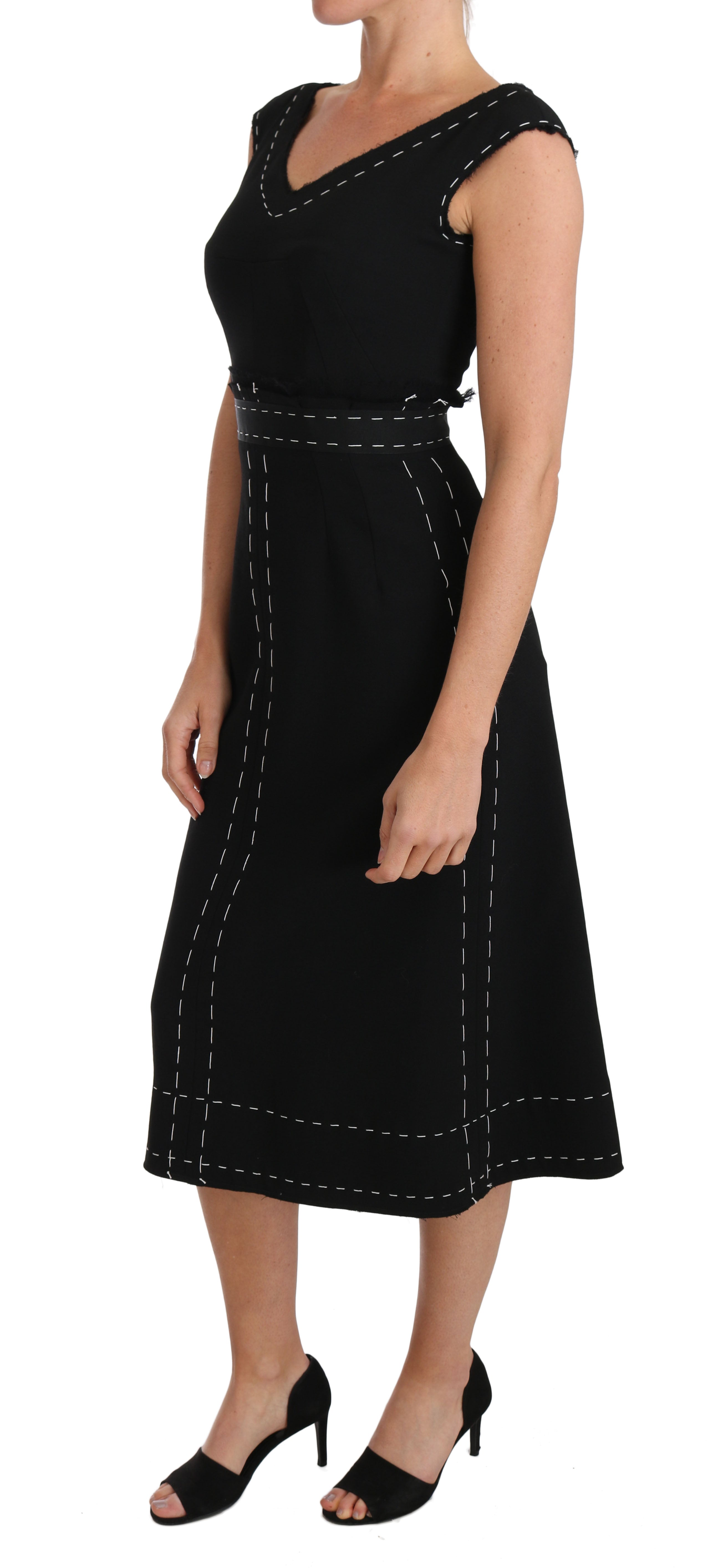 Dolce & Gabbana Black Wool Stretch A-line Sheath Dress Dolce & Gabbana