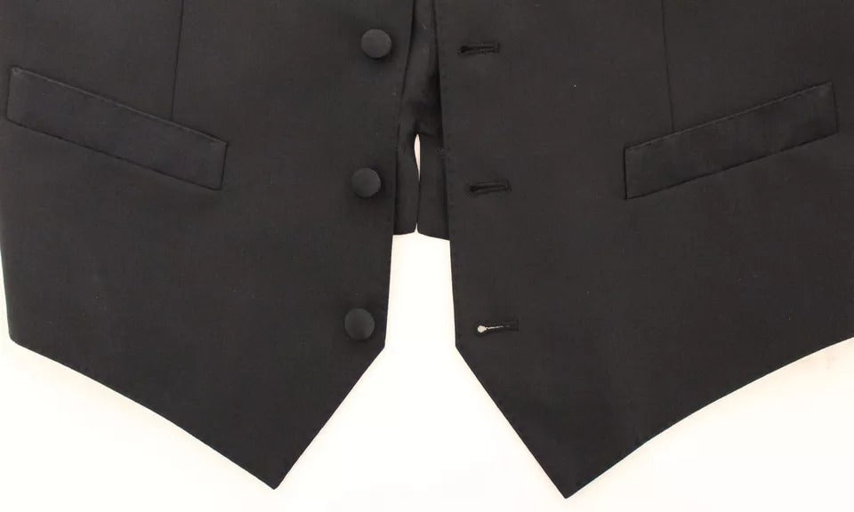 Dolce & Gabbana Black Wool Silk Dress Gilet Jacket Vest Dolce & Gabbana
