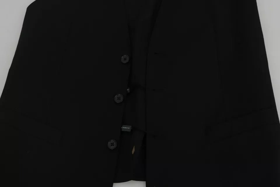 Dolce & Gabbana Black Wool Logo Waistcoat Vest Dolce & Gabbana