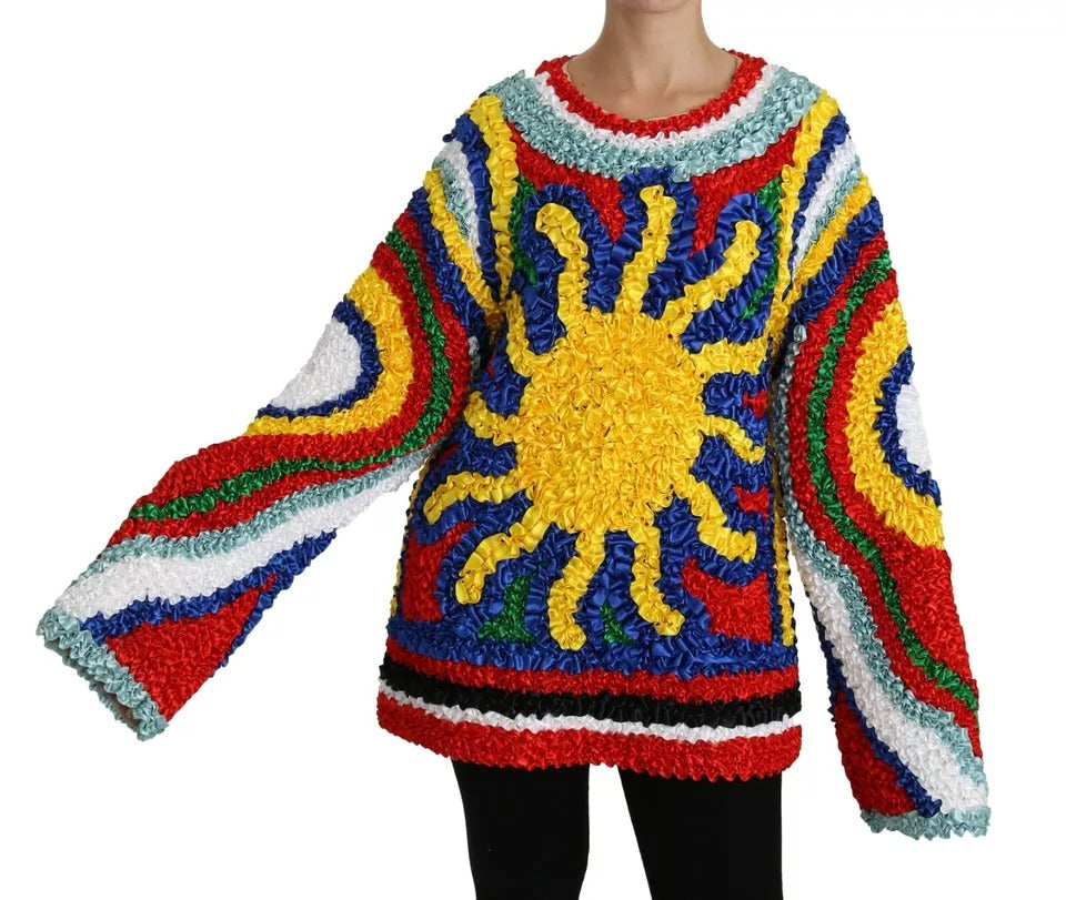 Dolce & Gabbana Multicolor Sun Ruffled Top Blouse Sweater Dolce & Gabbana