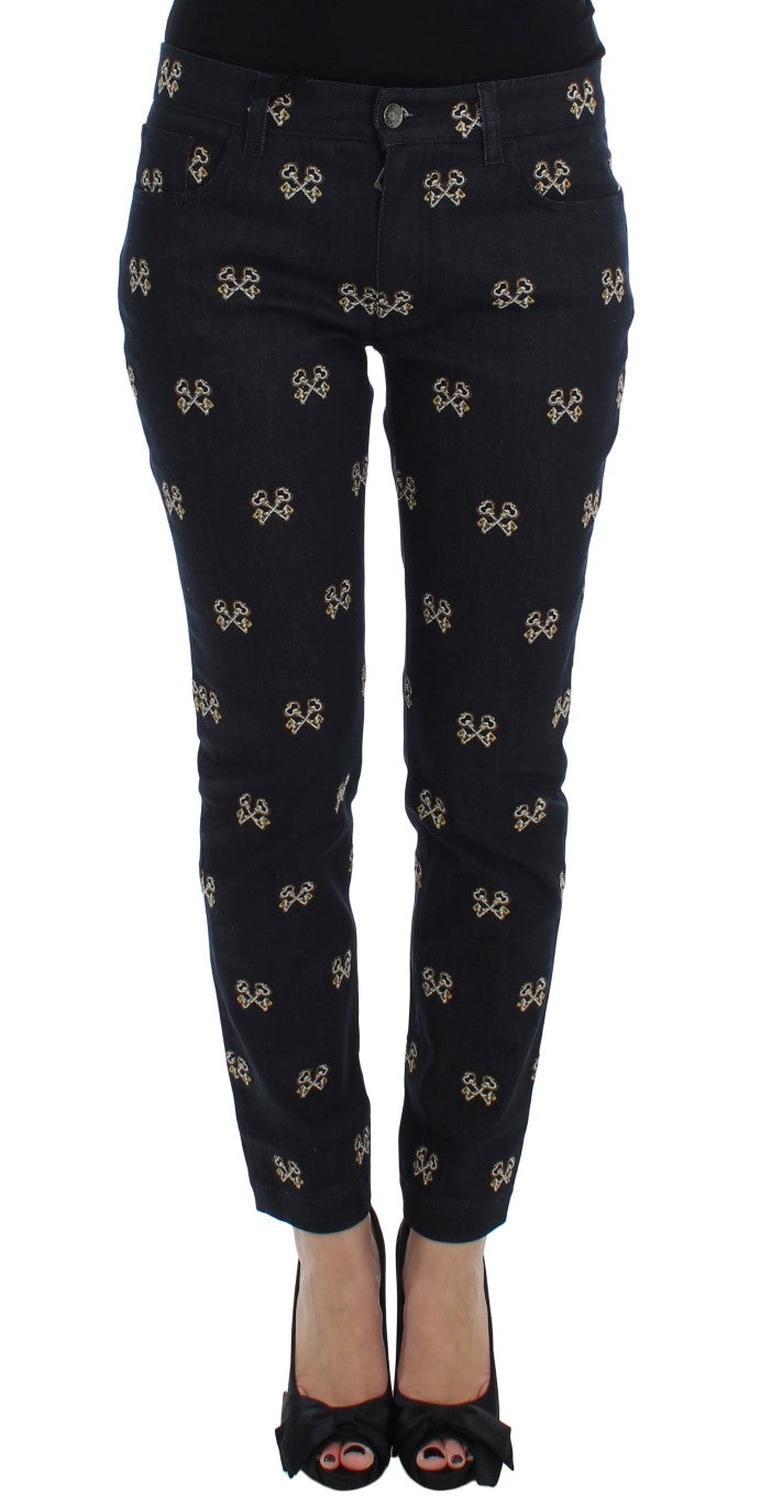 Dolce & Gabbana Blue Key Embroidered Slim Fit KATE Jeans Dolce & Gabbana