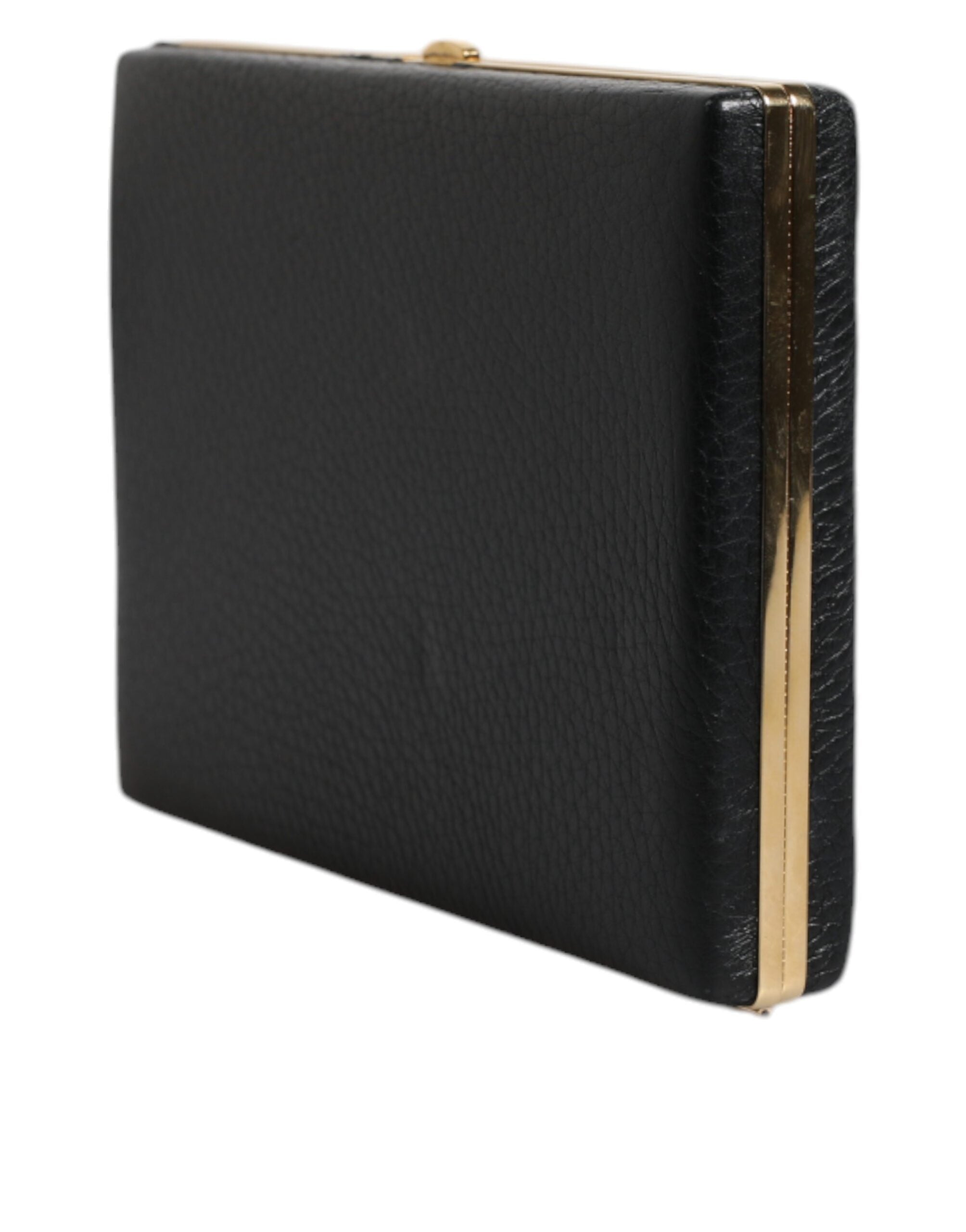 Dolce & Gabbana Black Leather Gold Frame Clutch Evening Party Purse Bag Dolce & Gabbana