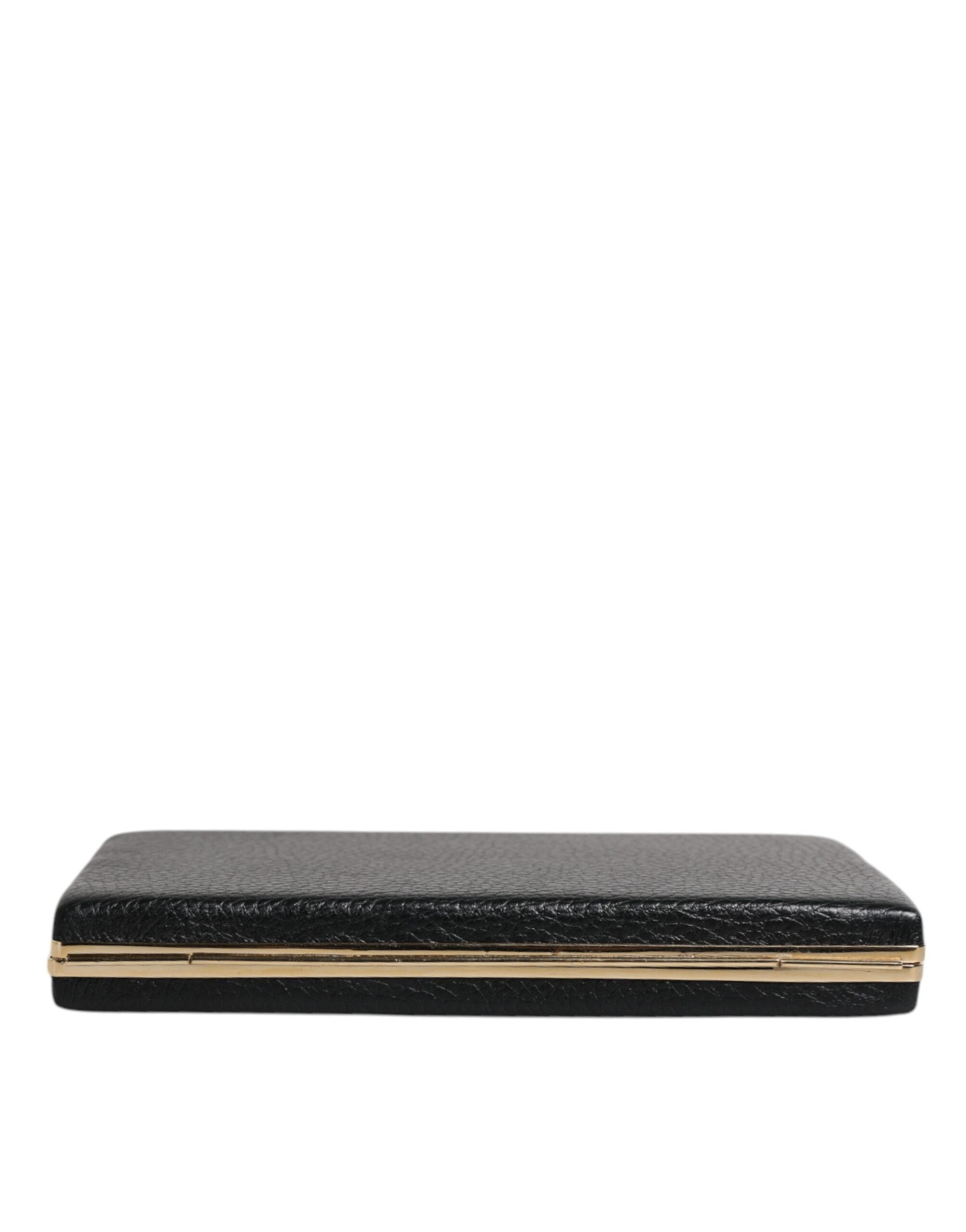 Dolce & Gabbana Black Leather Gold Frame Clutch Evening Party Purse Bag Dolce & Gabbana