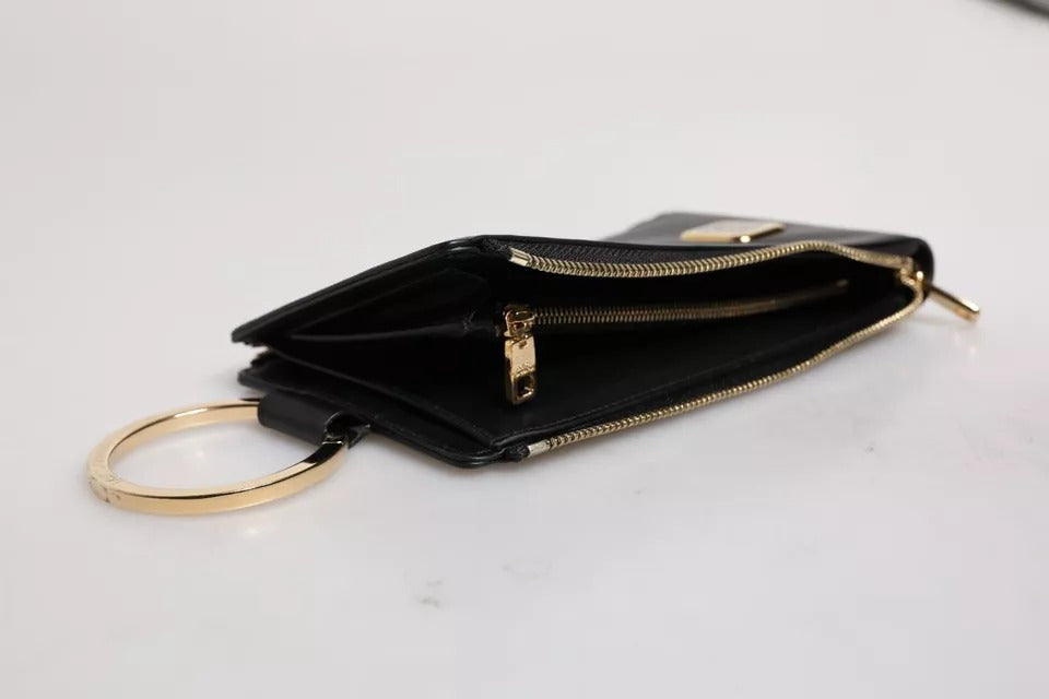 Dolce & Gabbana Black Leather Logo Plaque Neck Strap Card Coin Wallet Dolce & Gabbana