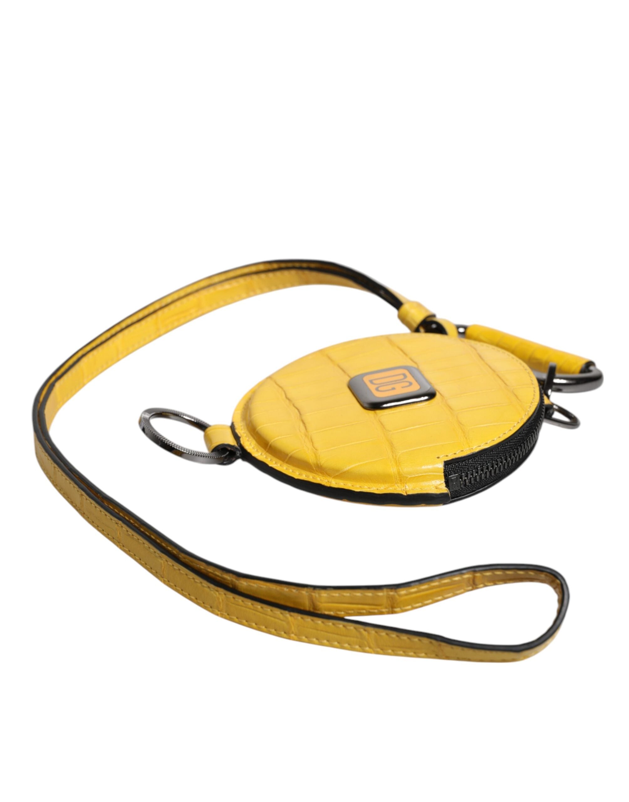 Dolce & Gabbana Yellow Round Leather DG Logo Coin Purse Lanyard Wallet Dolce & Gabbana